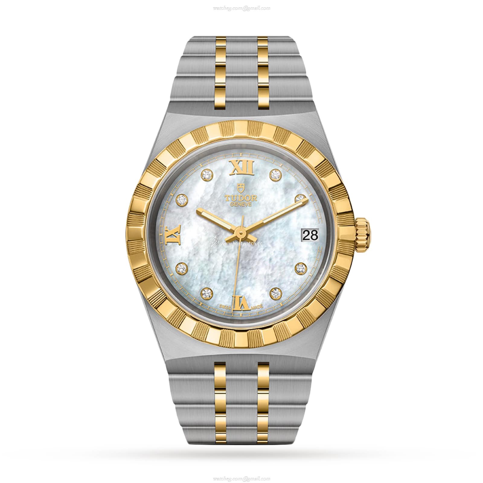 Tudor Royal 34mm Automatic Watch - White Dial & Gold Steel Bracelet