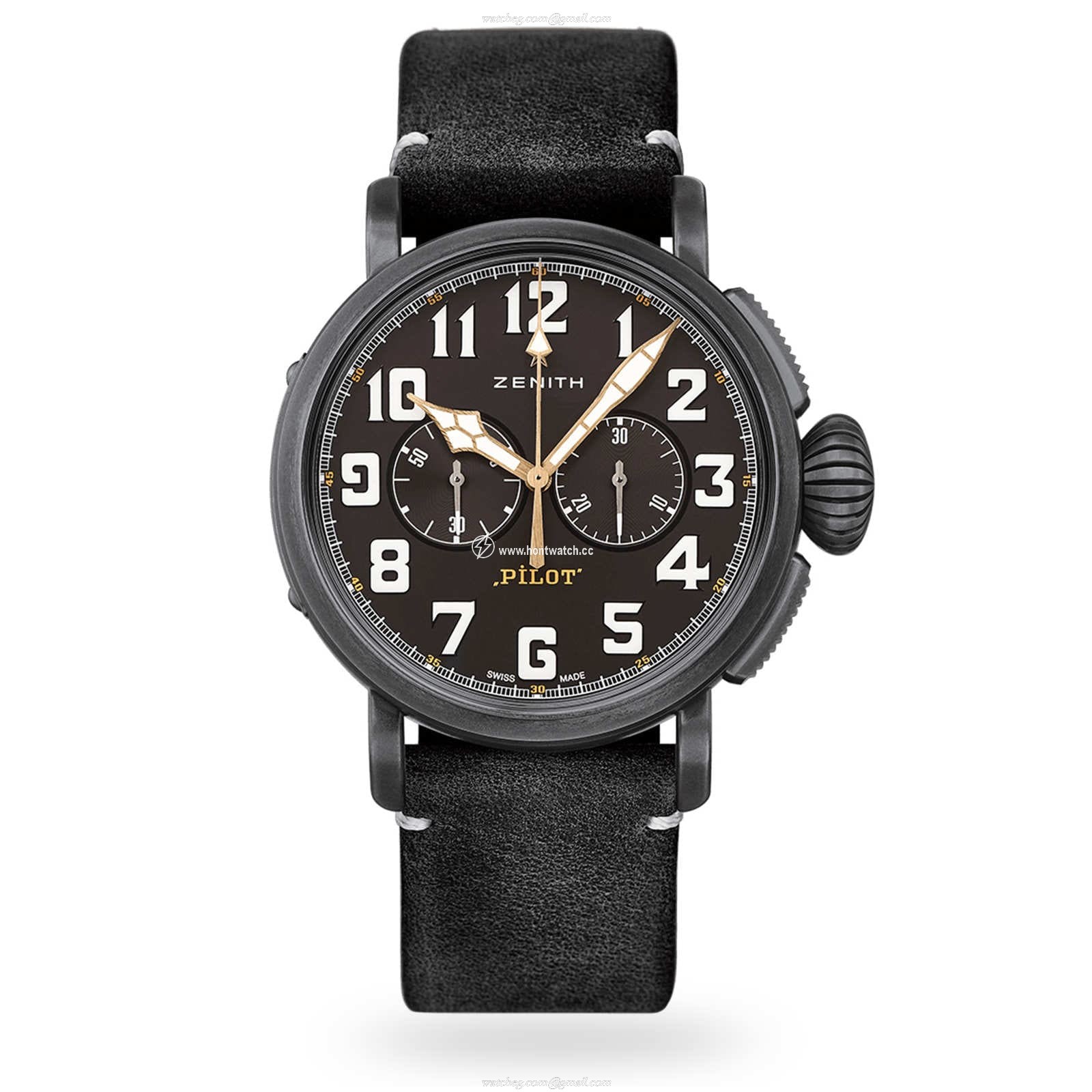 Zenith Pilot Automatic Black Watch - 45mm Stainless Steel & Leather