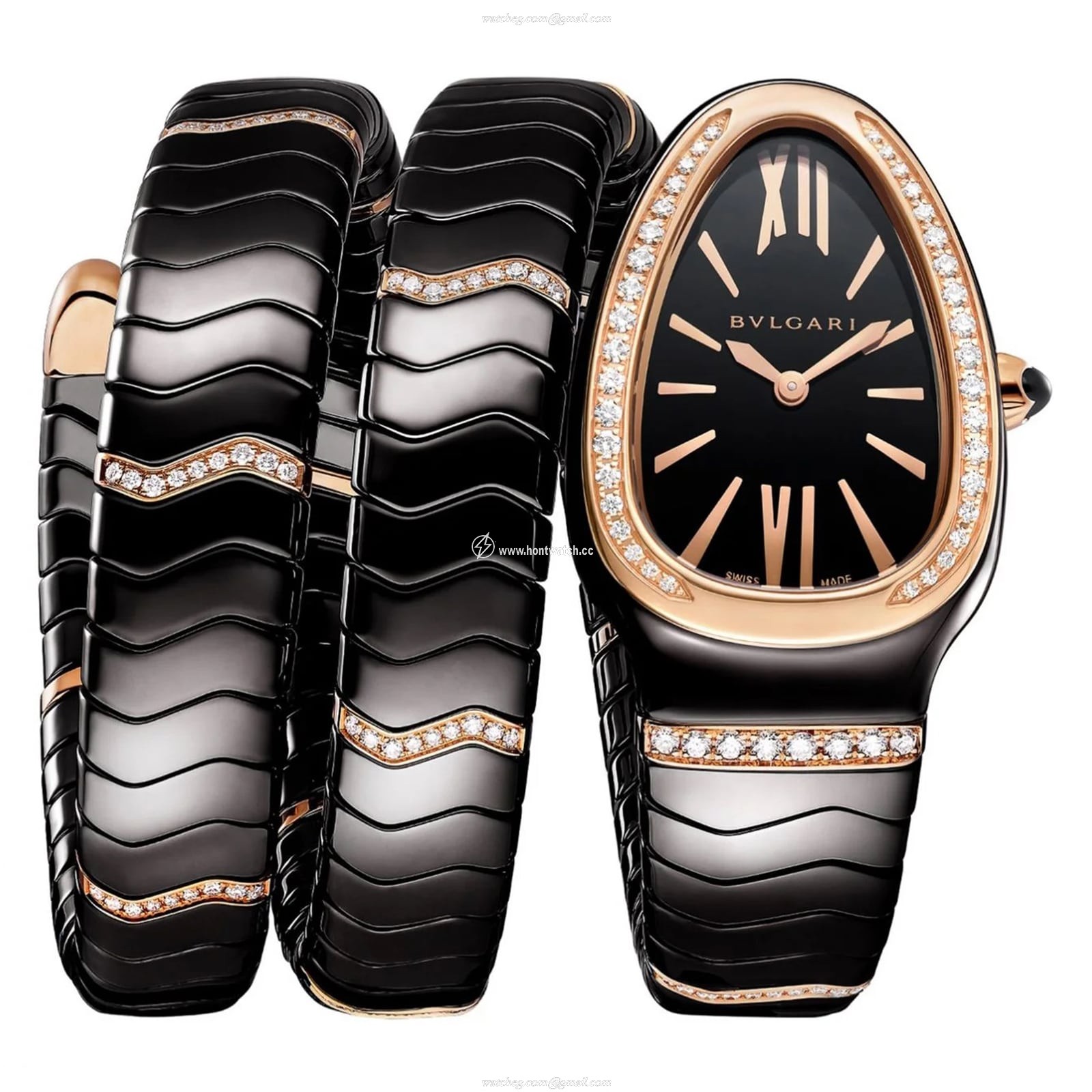 Bvlgari Serpenti 103199 Replica Watch - Ceramic & Rose Gold - Quartz Black Dial