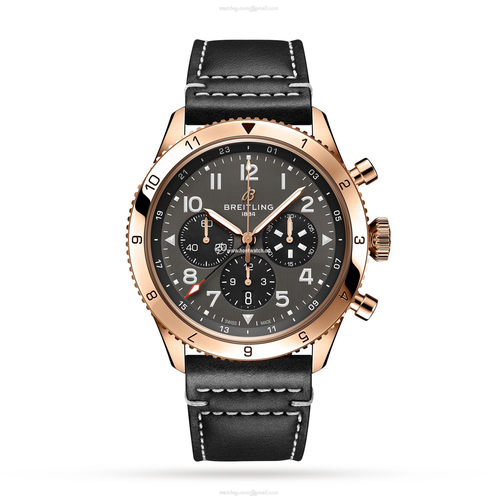 Breitling Aviation 18ct Rose Gold Automatic Grey Watch - 46mm