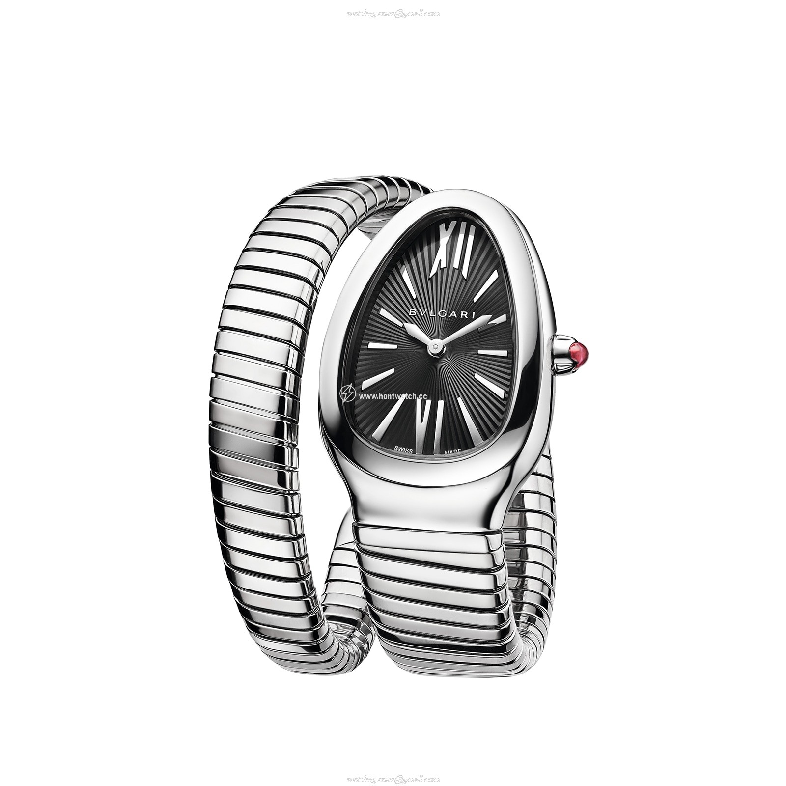 Bvlgari Serpenti Tubogas 35mm Black Dial Stainless Steel Quartz Watch