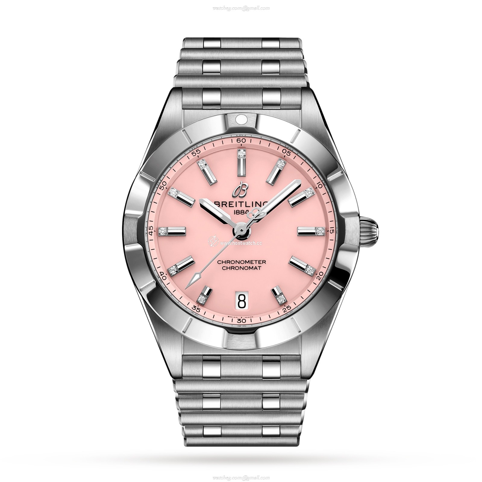 Breitling Chronomat 32mm Pink Dial Diamond Watch - Stainless Steel Quartz