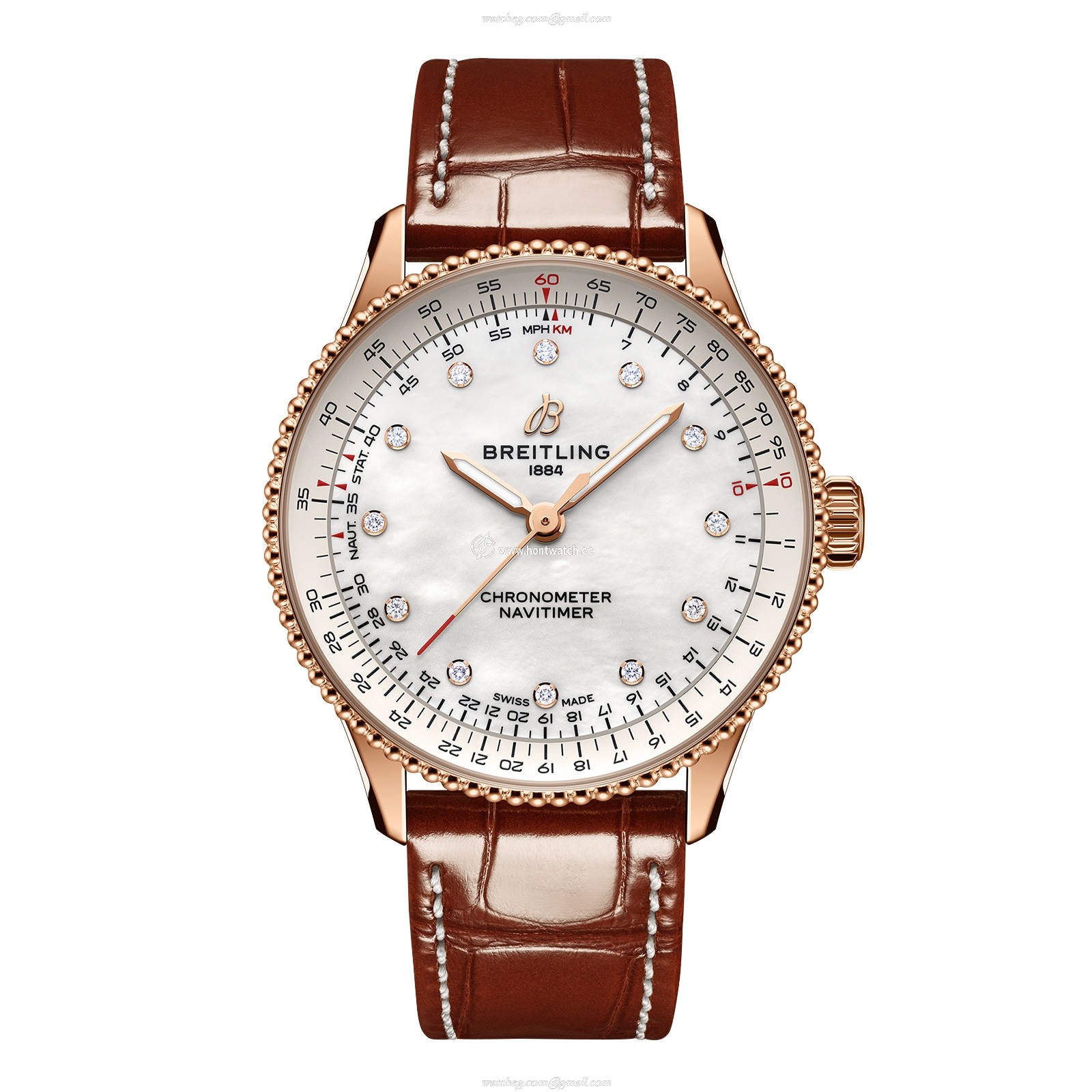 Breitling Navitimer 36mm 18ct Rose Gold Automatic Watch - White Dial