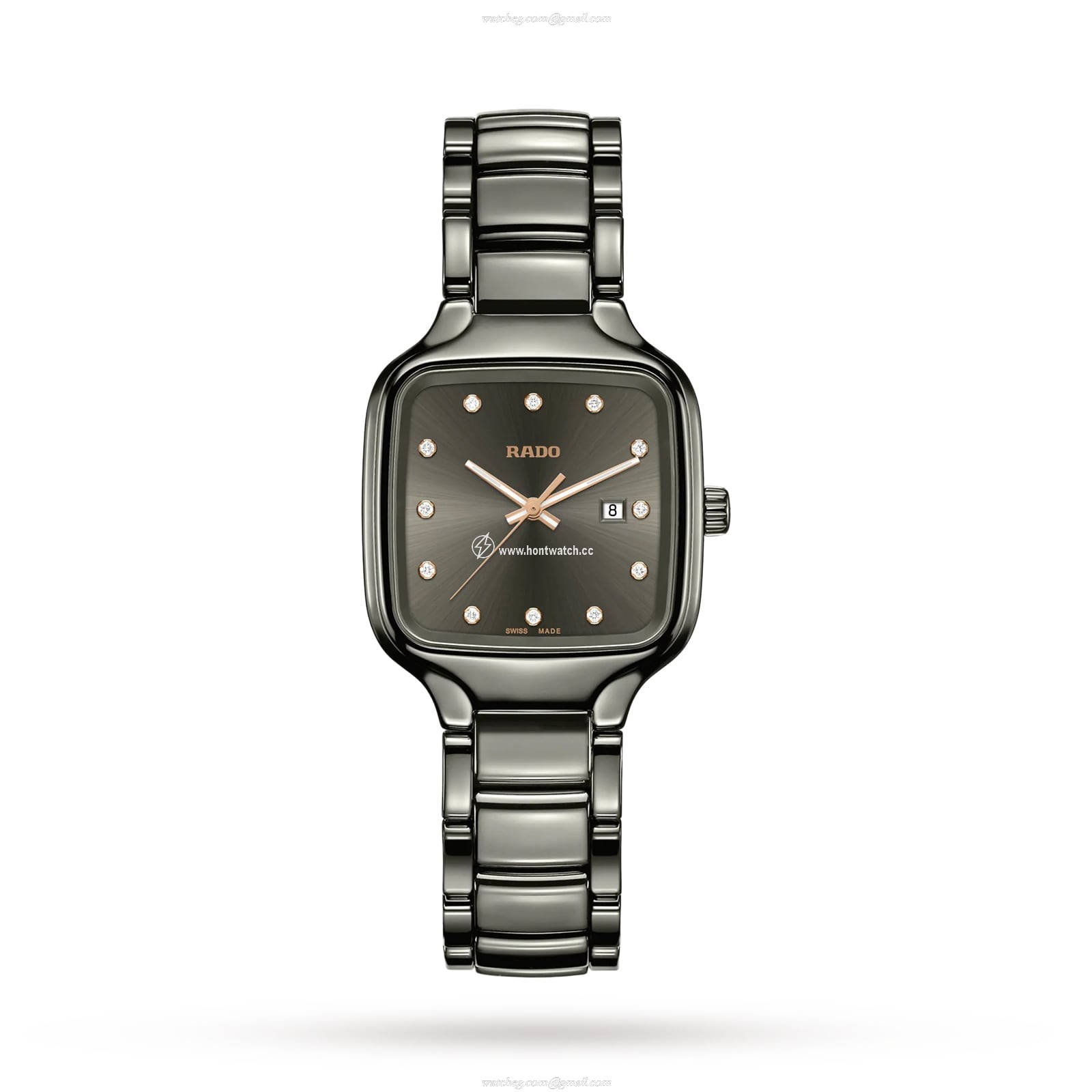 Rado True Square Ceramic Quartz Grey Watch | 28mm Diamond Markers