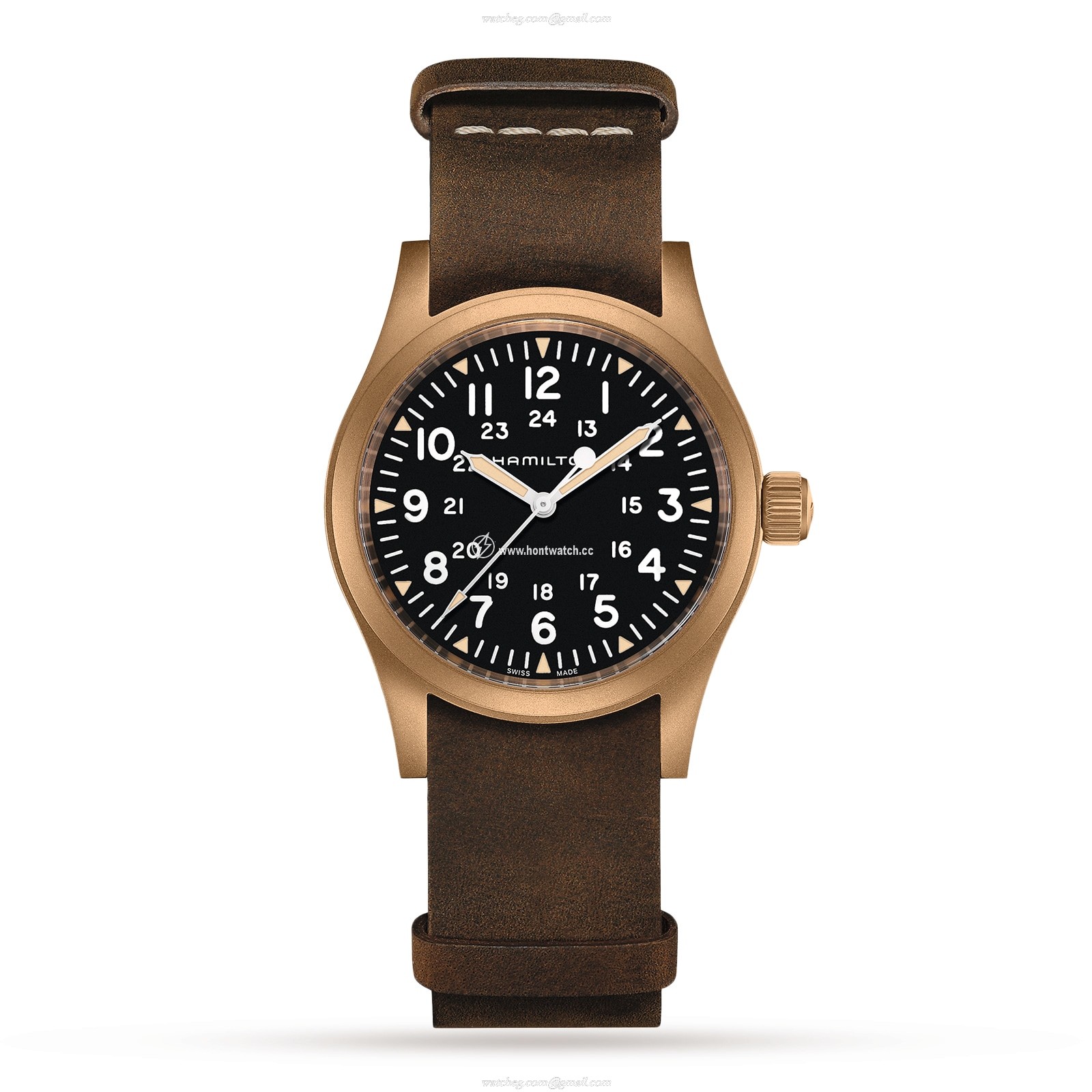 Hamilton Khaki Field Bronze Mechanical Watch - 38mm Black Dial - Leather Strap