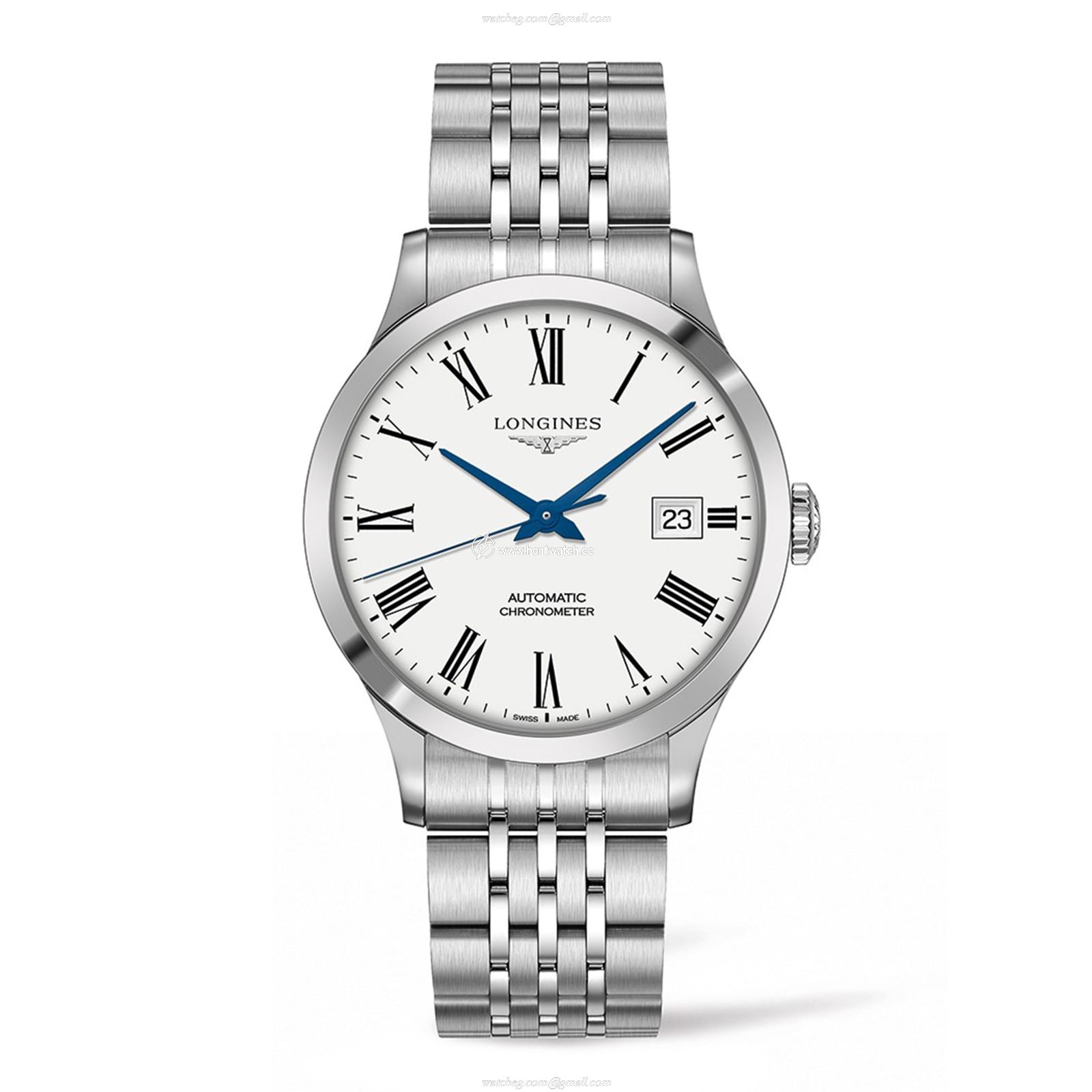 Longines Record L28214116 Automatic Watch - 40mm Stainless Steel - White Dial