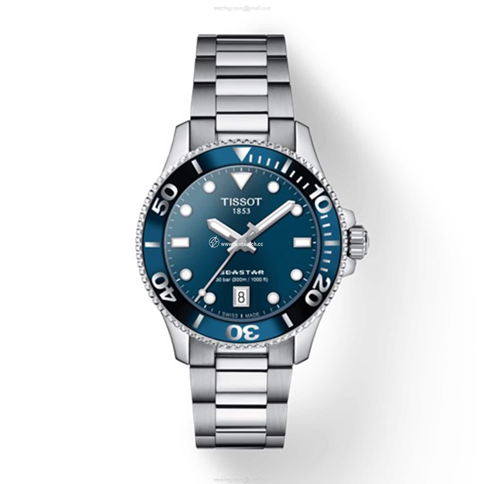 Tissot Seastar Quartz Watch - 36mm Blue Dial - Stainless Steel - 300m Water Resistant