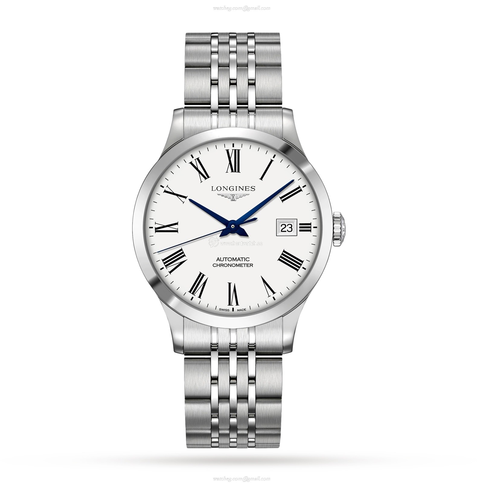 Longines Record L28204116 Automatic Watch - 38.5mm Stainless Steel White Dial