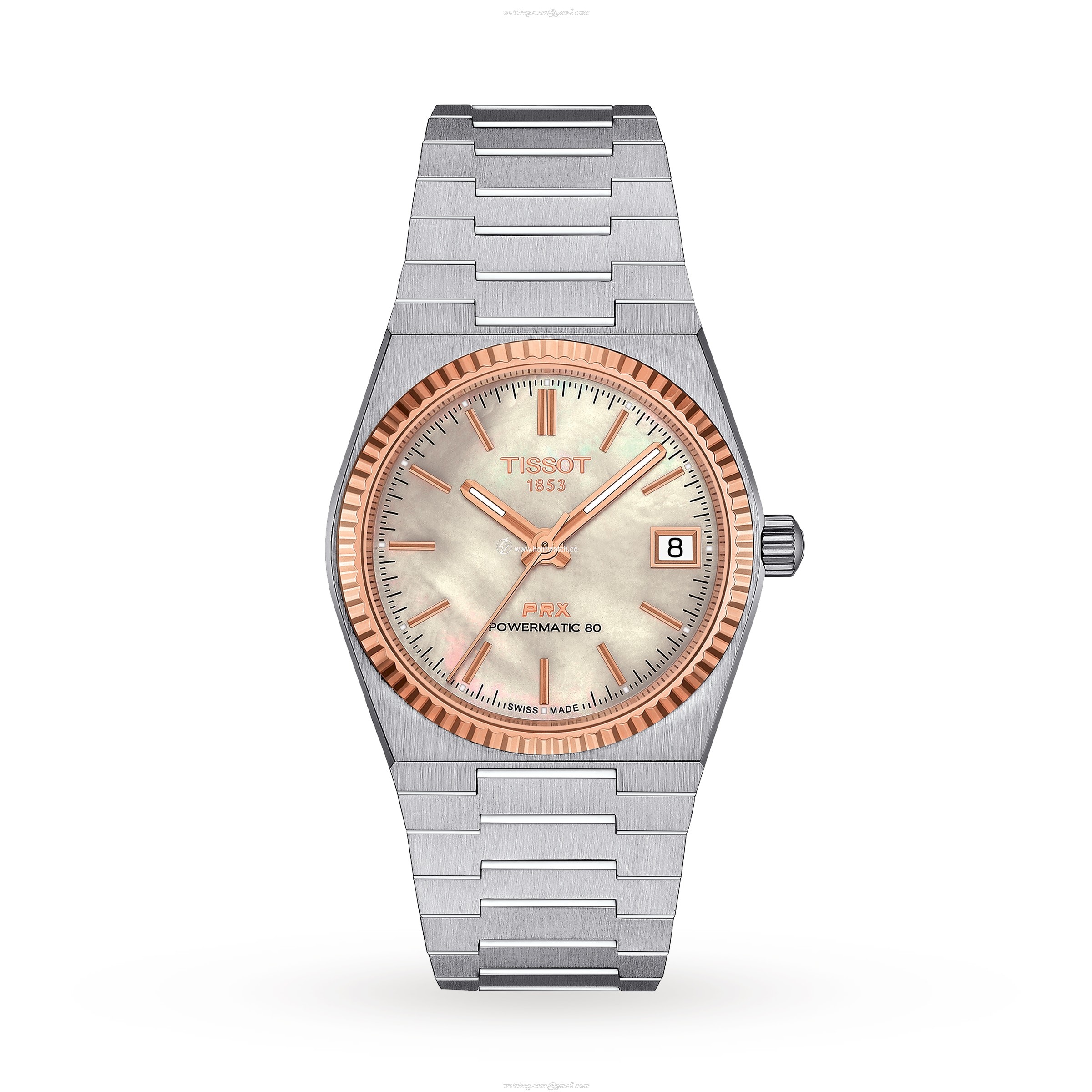 Tissot PRX Automatic Watch - 35mm Stainless Steel & Rose Gold - Mother of Pearl Dial