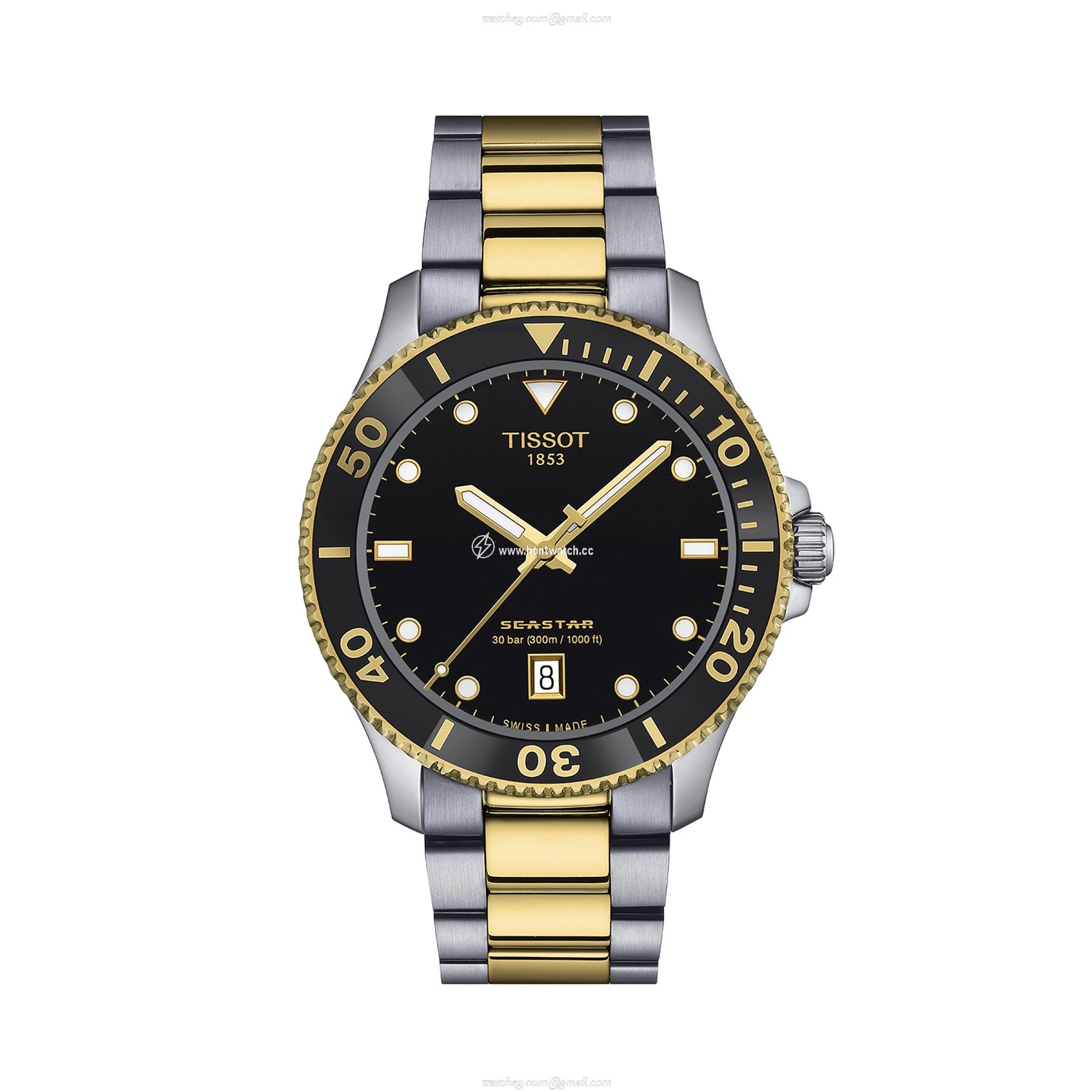 Tissot Seastar Quartz Watch - Black Dial - 40mm Stainless Steel & Gold