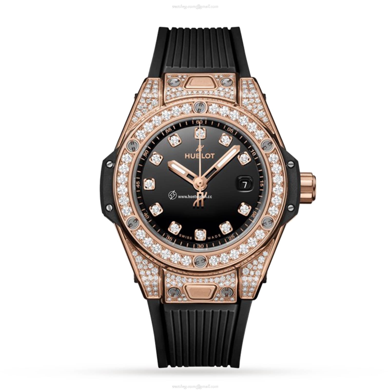 Hublot Big Bang 18ct Rose Gold Automatic Watch - 33mm Black Dial & Diamonds