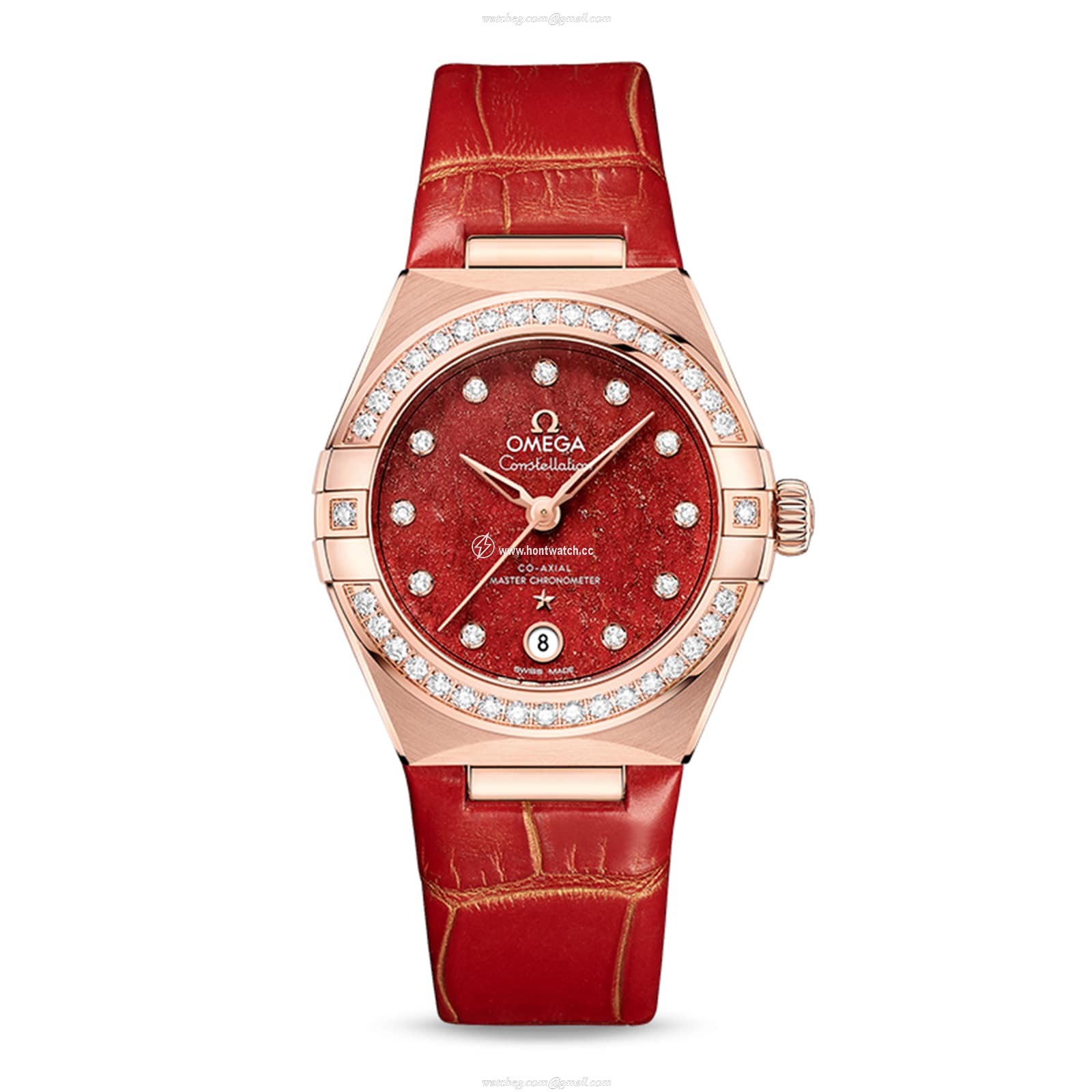 Omega Constellation 29mm 18ct Rose Gold Automatic Red Dial Replica Watch