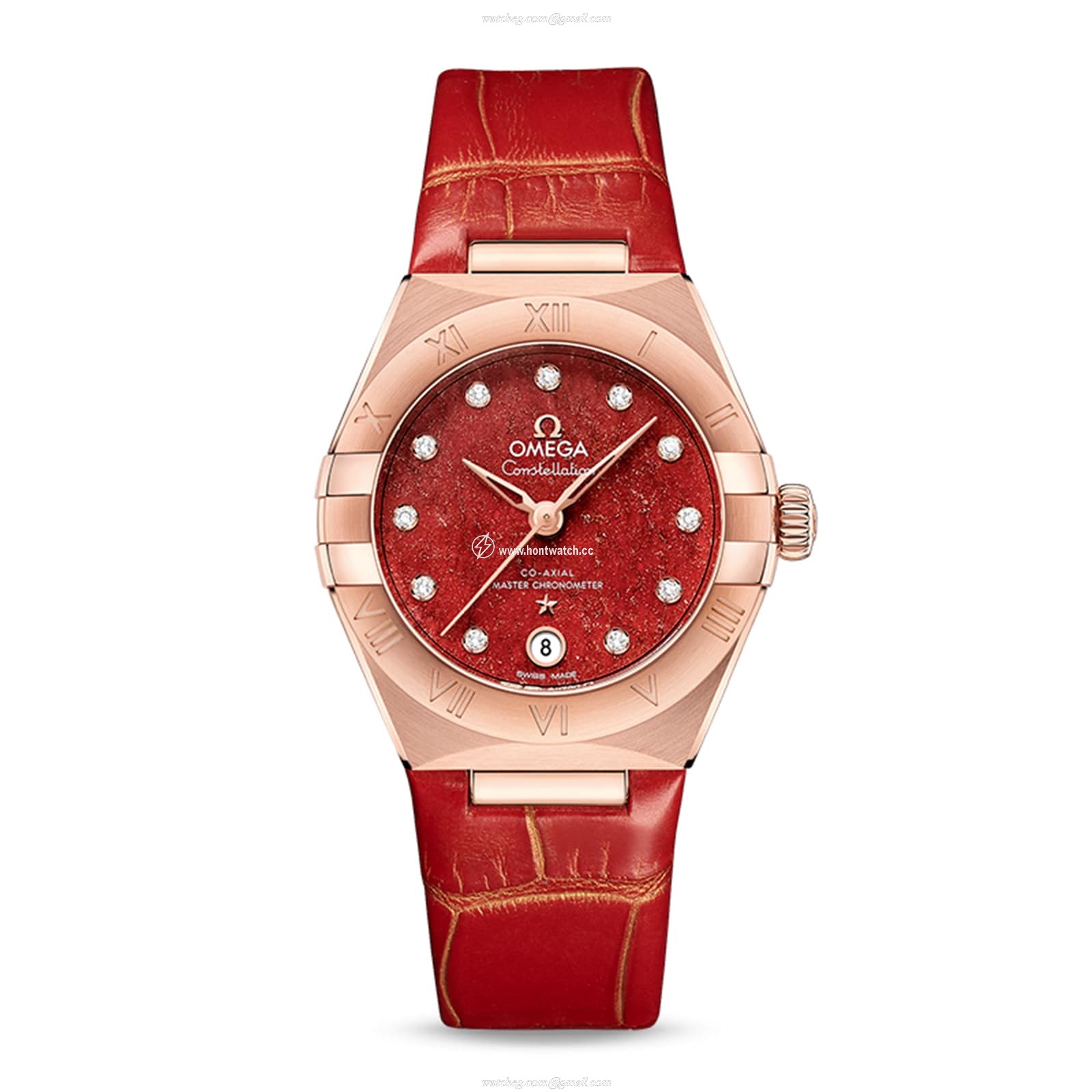 Omega Constellation 29mm 18ct Rose Gold Automatic Red Dial Replica