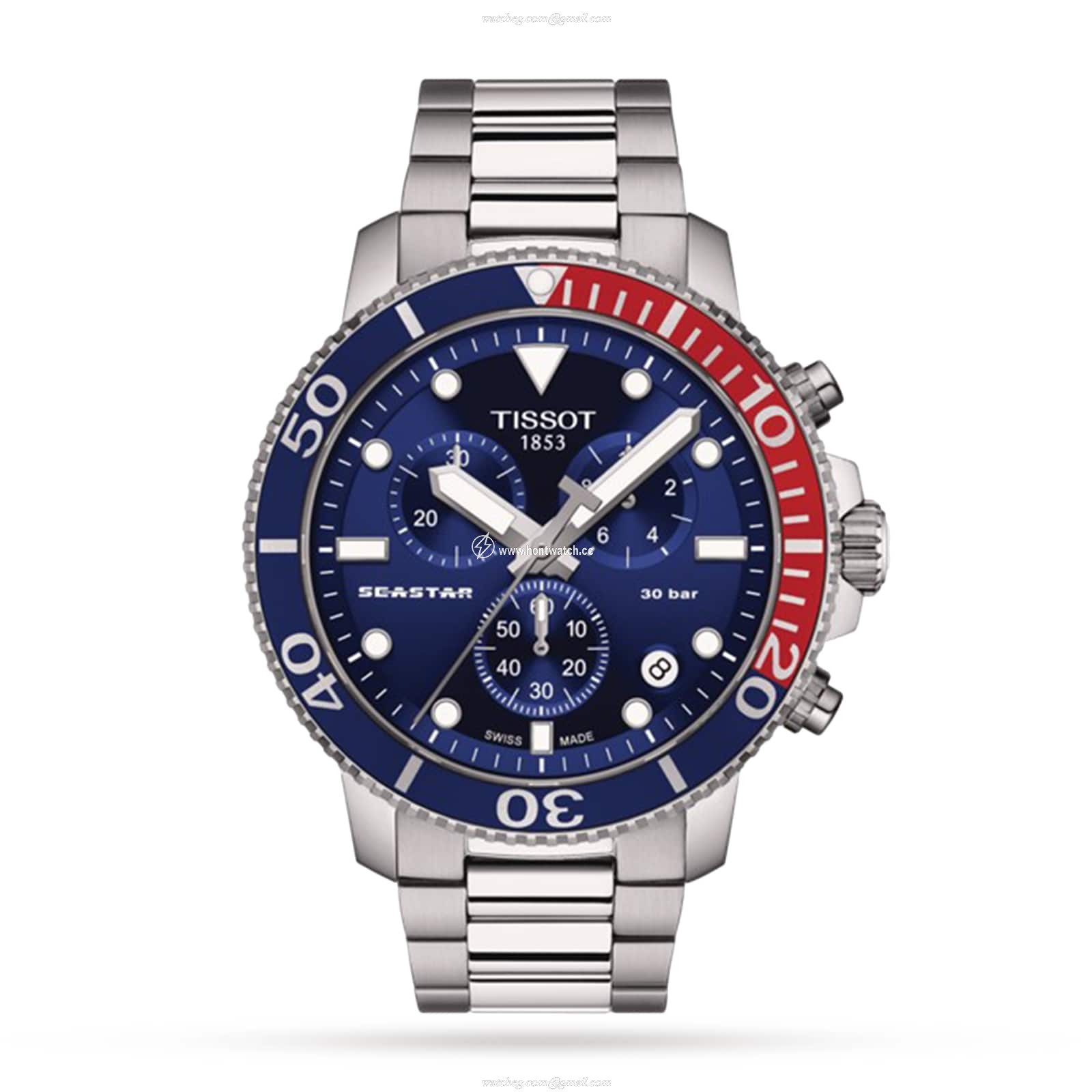 Tissot Seastar Quartz Blue Dial Watch - 44.5mm Stainless Steel - 300m Water Resistant