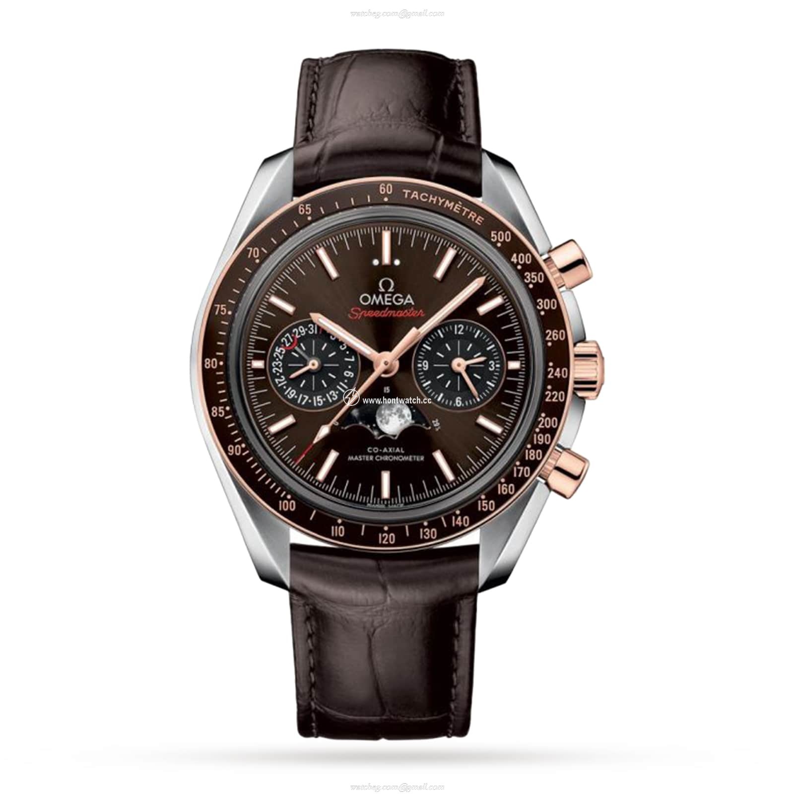 Omega Speedmaster Moonphase | 44.25mm Steel & Rose Gold | Automatic Brown Leather