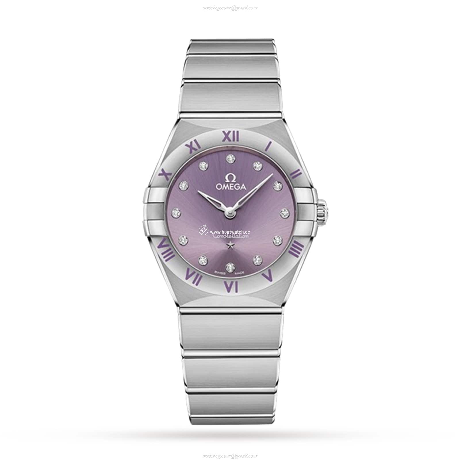Omega Constellation 28mm Stainless Steel Quartz Purple Dial Replica Watch