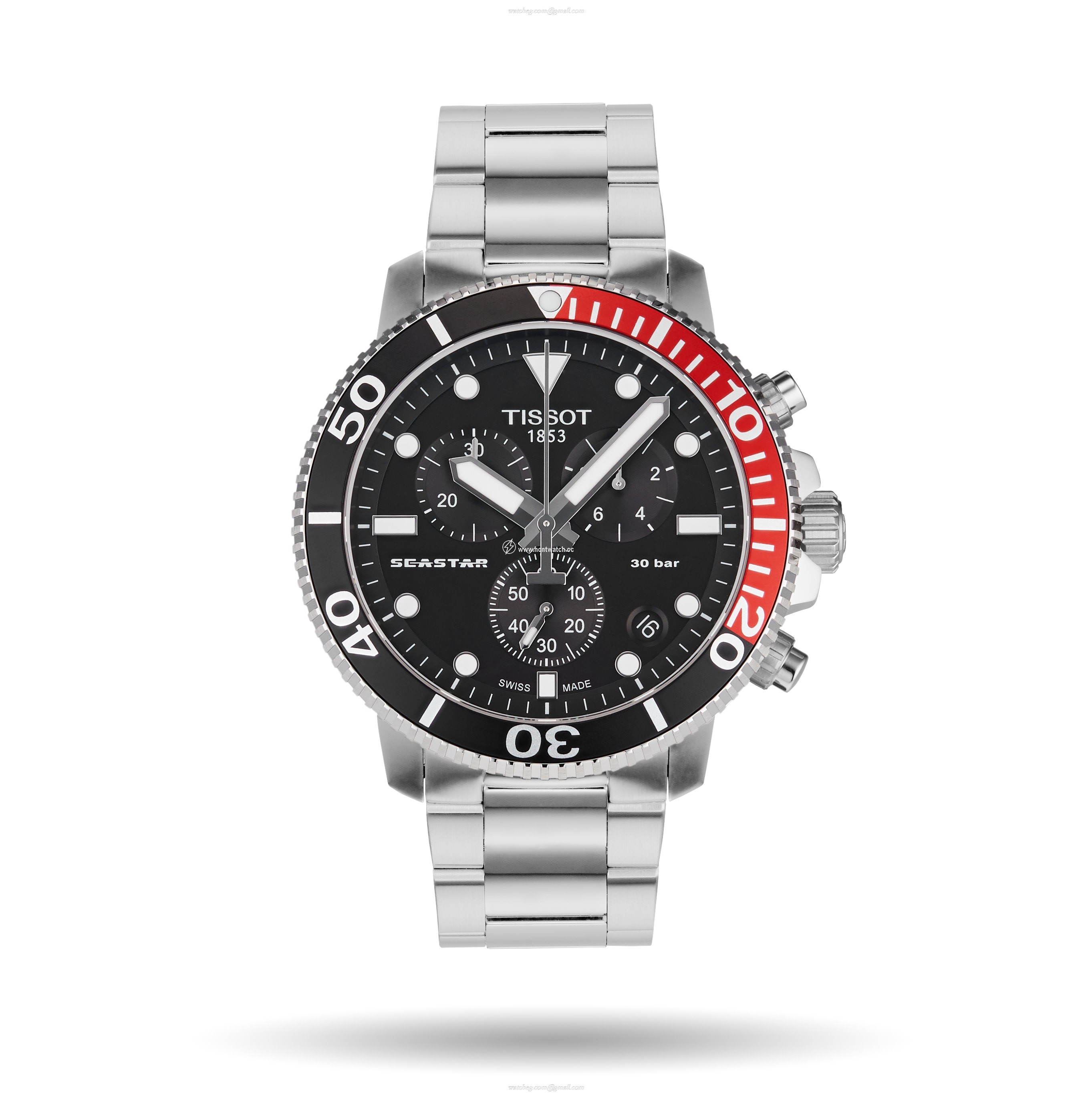 Tissot Seastar Quartz Watch - Black Dial - 45.5mm Stainless Steel - 300M