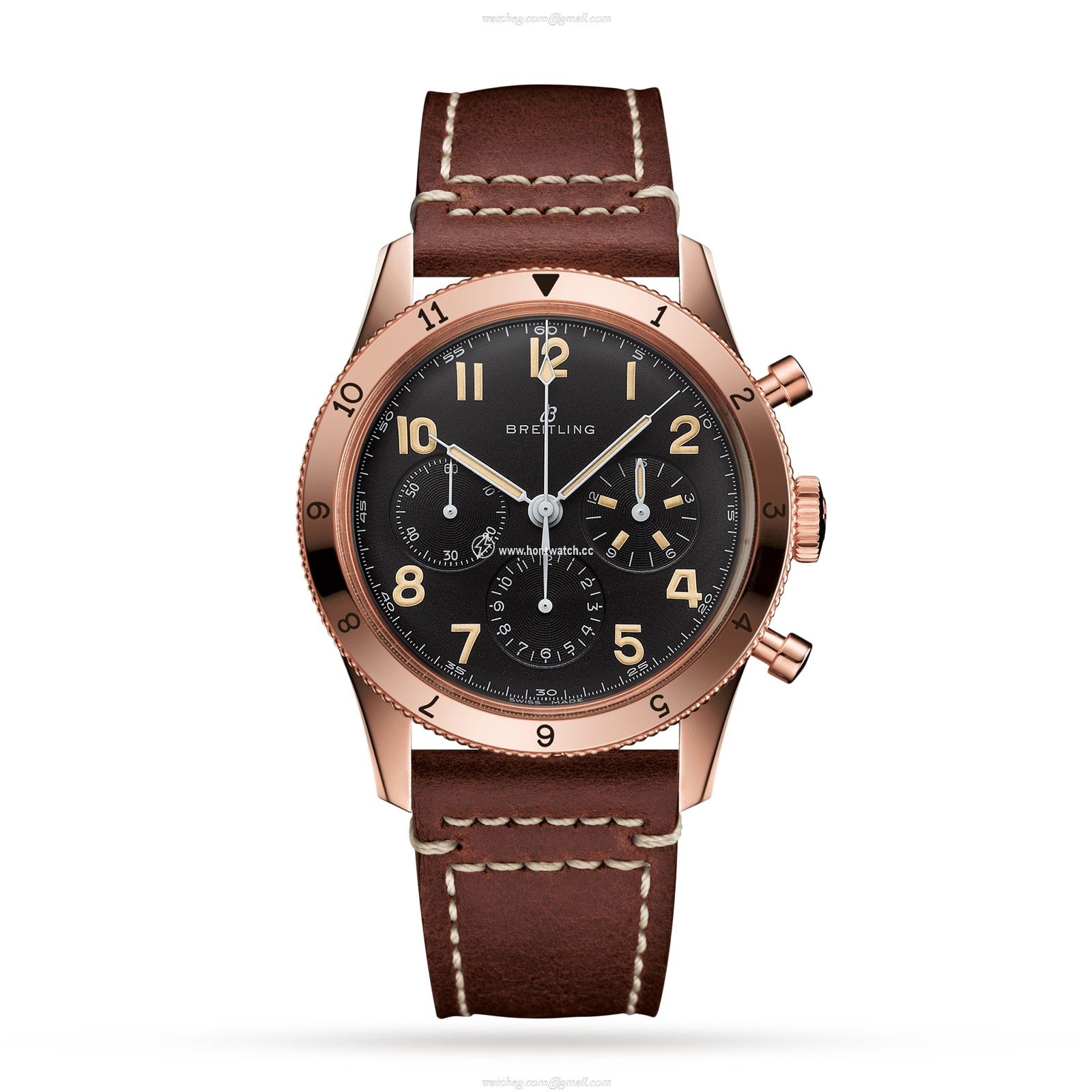 Breitling Aviator 8 41mm 18ct Rose Gold Black Dial Leather Strap | Replica