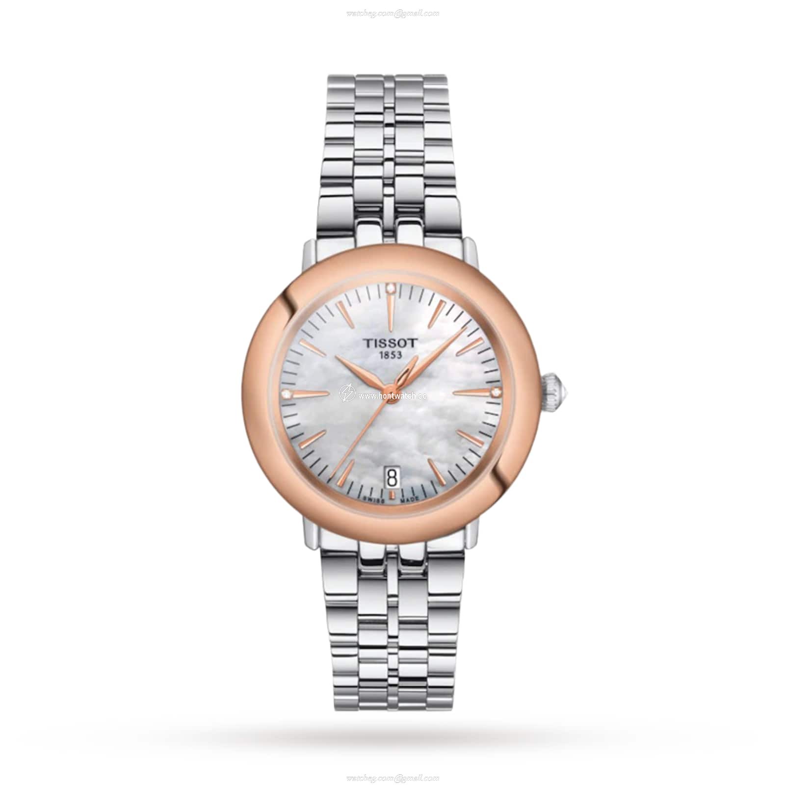 Tissot T-Gold Ladies Watch - 33mm Stainless Steel & Rose Gold - Mother of Pearl Dial