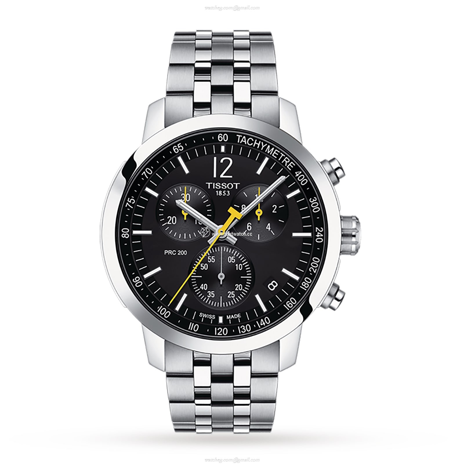 Tissot PRC 200 Black Dial Quartz Watch - 43.5mm Stainless Steel - 200M Water Resistant
