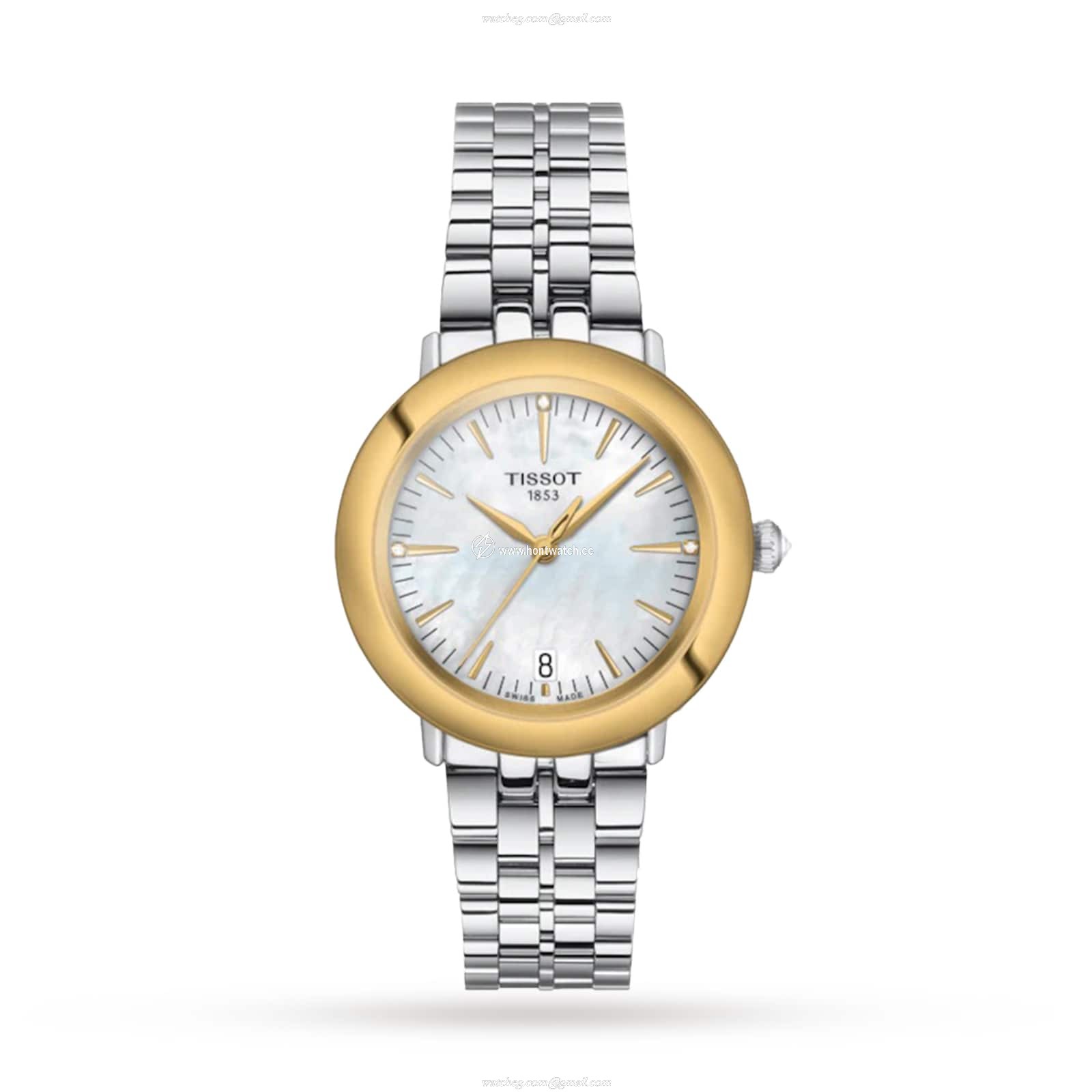 Tissot T-Gold Ladies Watch - 33mm Stainless Steel & 18K Gold - Mother of Pearl Dial