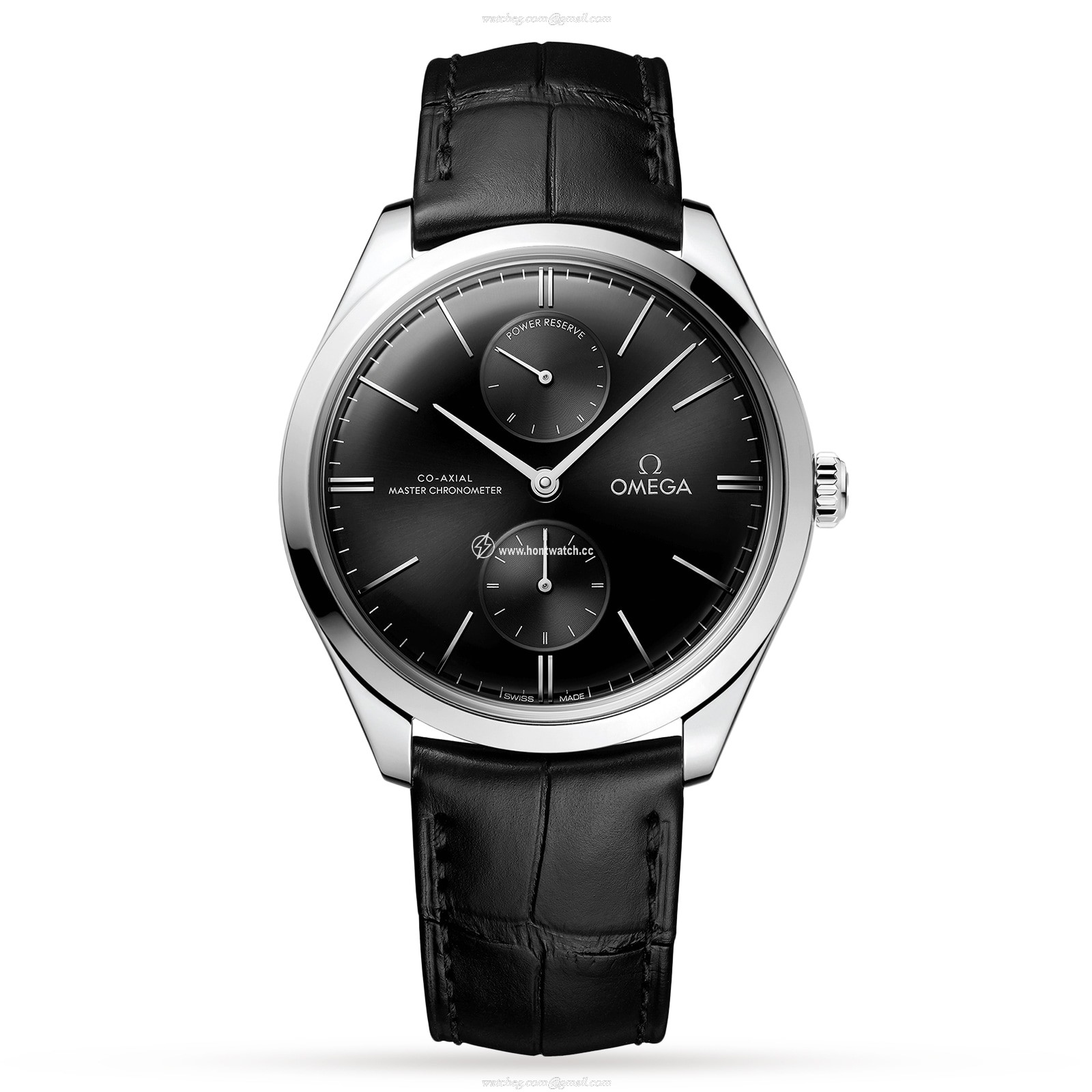 Omega Tresor Stainless Steel Black Replica Watch | 40mm | Alligator Strap