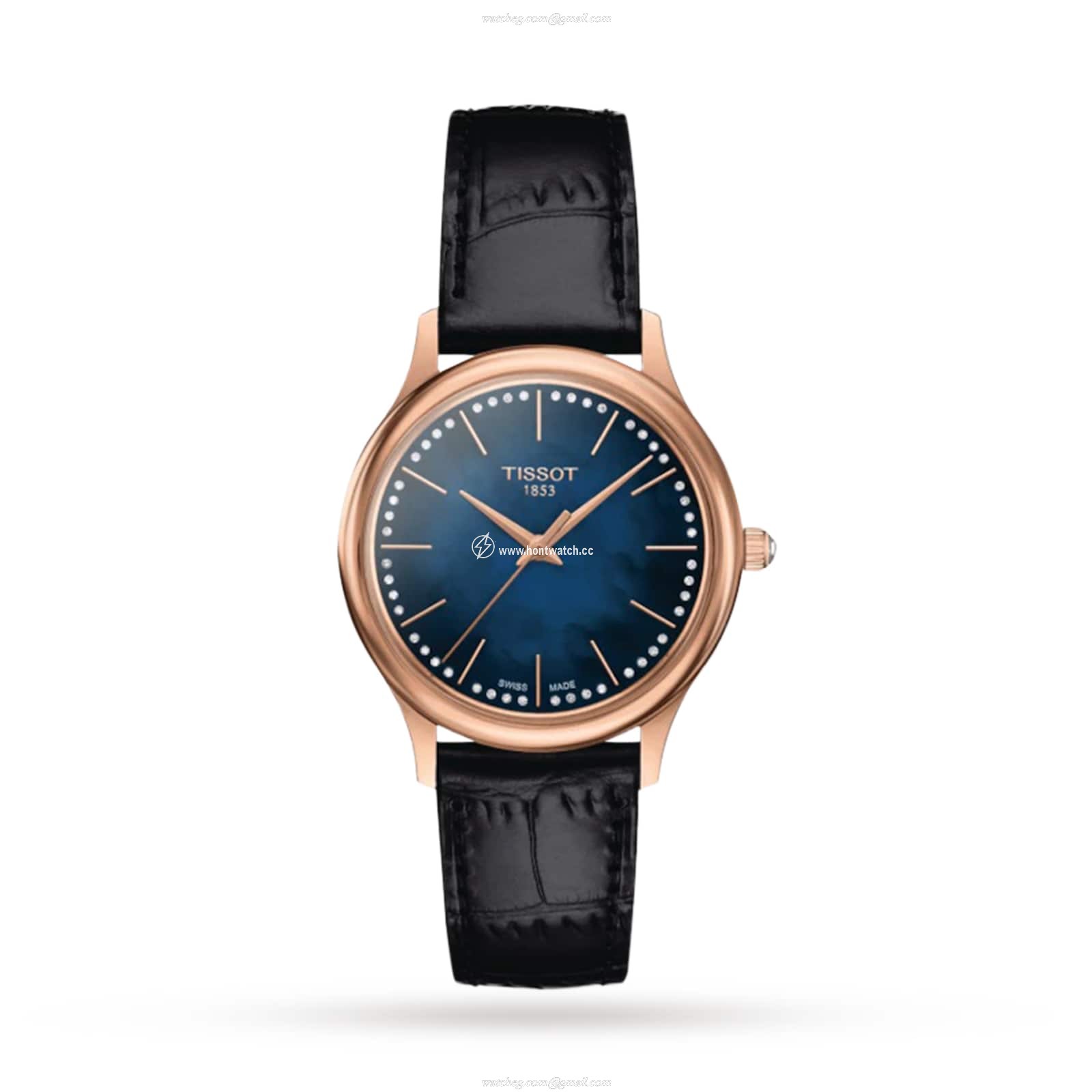 Tissot T-Gold 32mm 18ct Rose Gold Quartz Watch - Blue Dial & Calfskin Strap