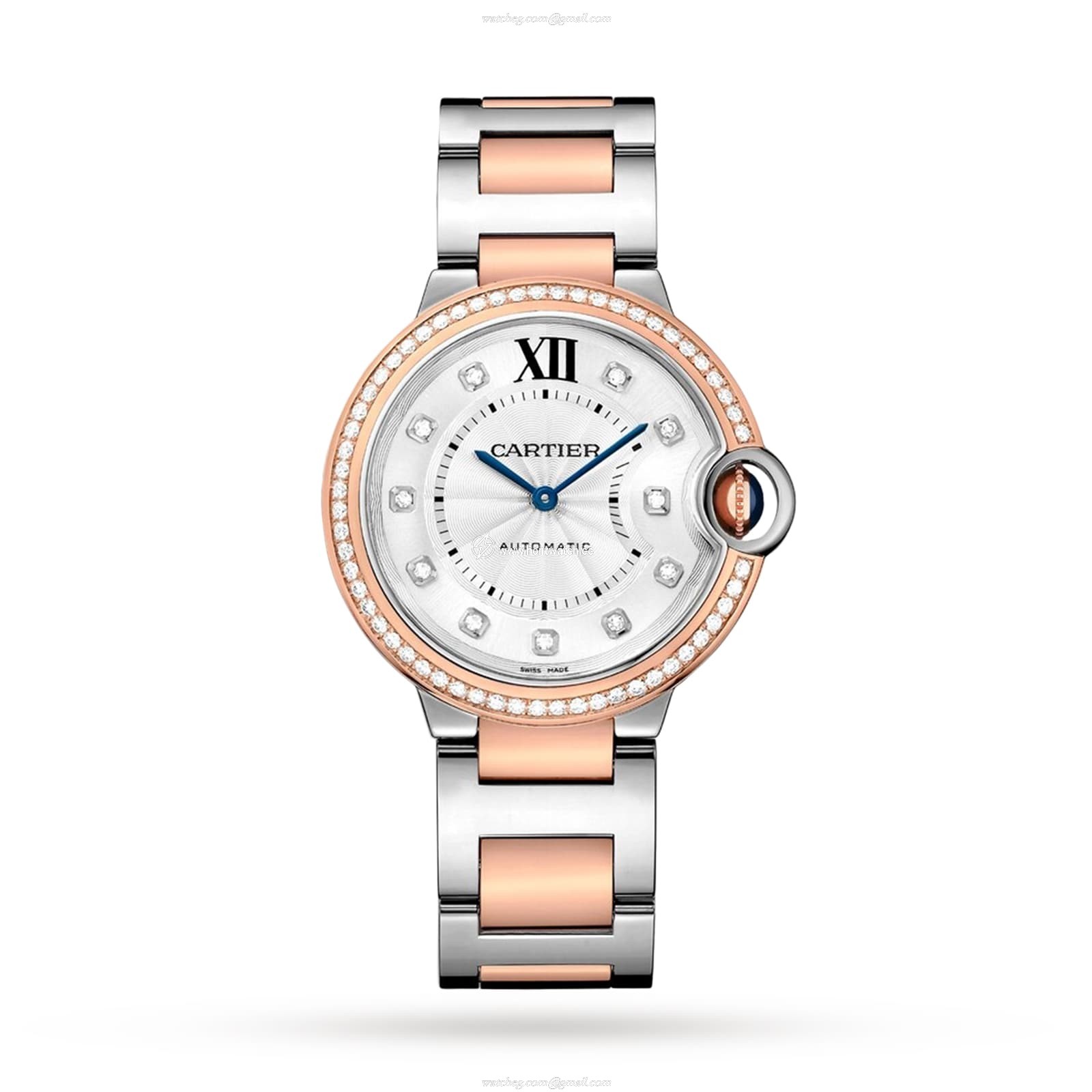 Cartier Ballon Bleu 36mm Automatic - Steel & Rose Gold Silver Dial Replica