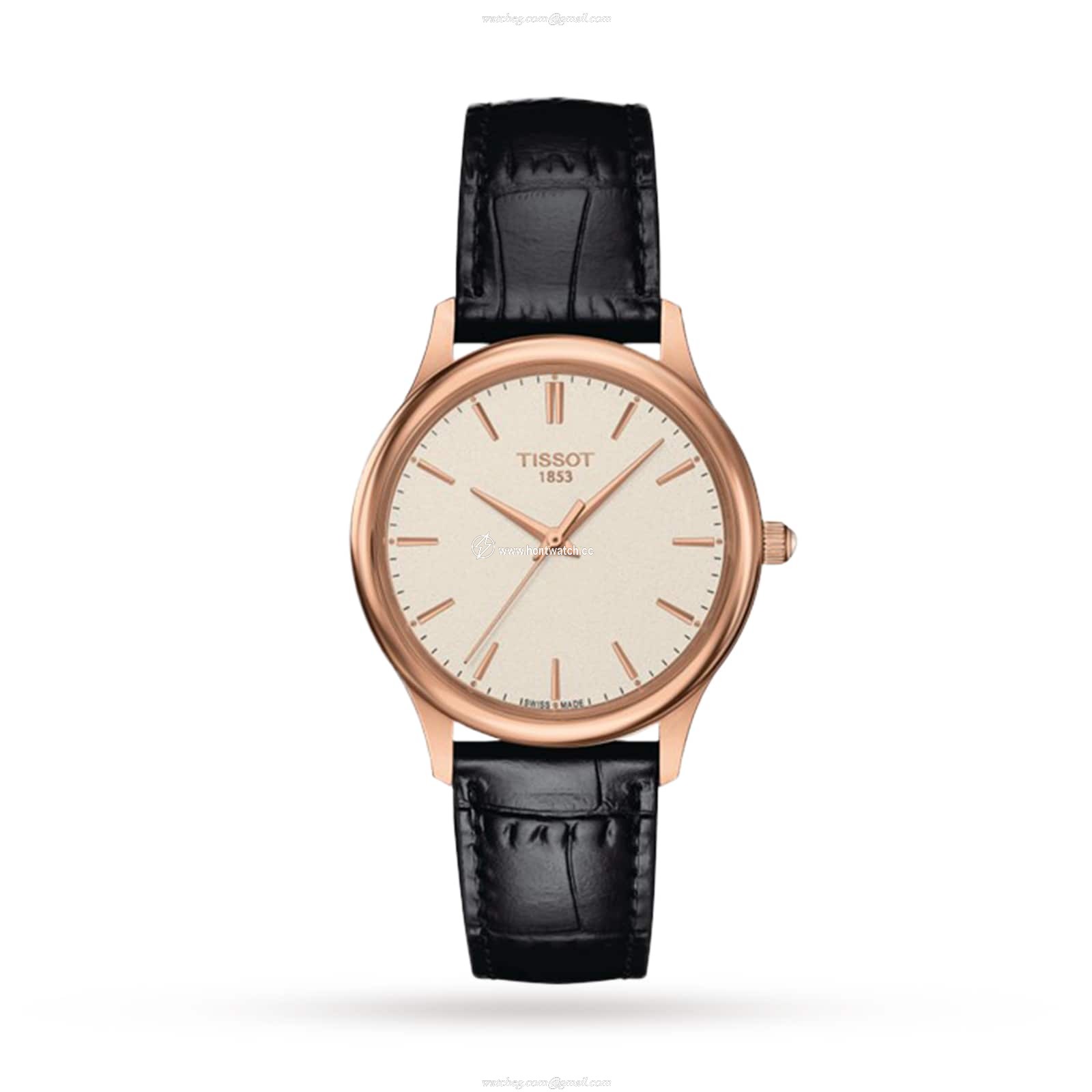 Tissot T-Gold 18ct Rose Gold Quartz Watch | Silver Dial 32mm | Leather Strap