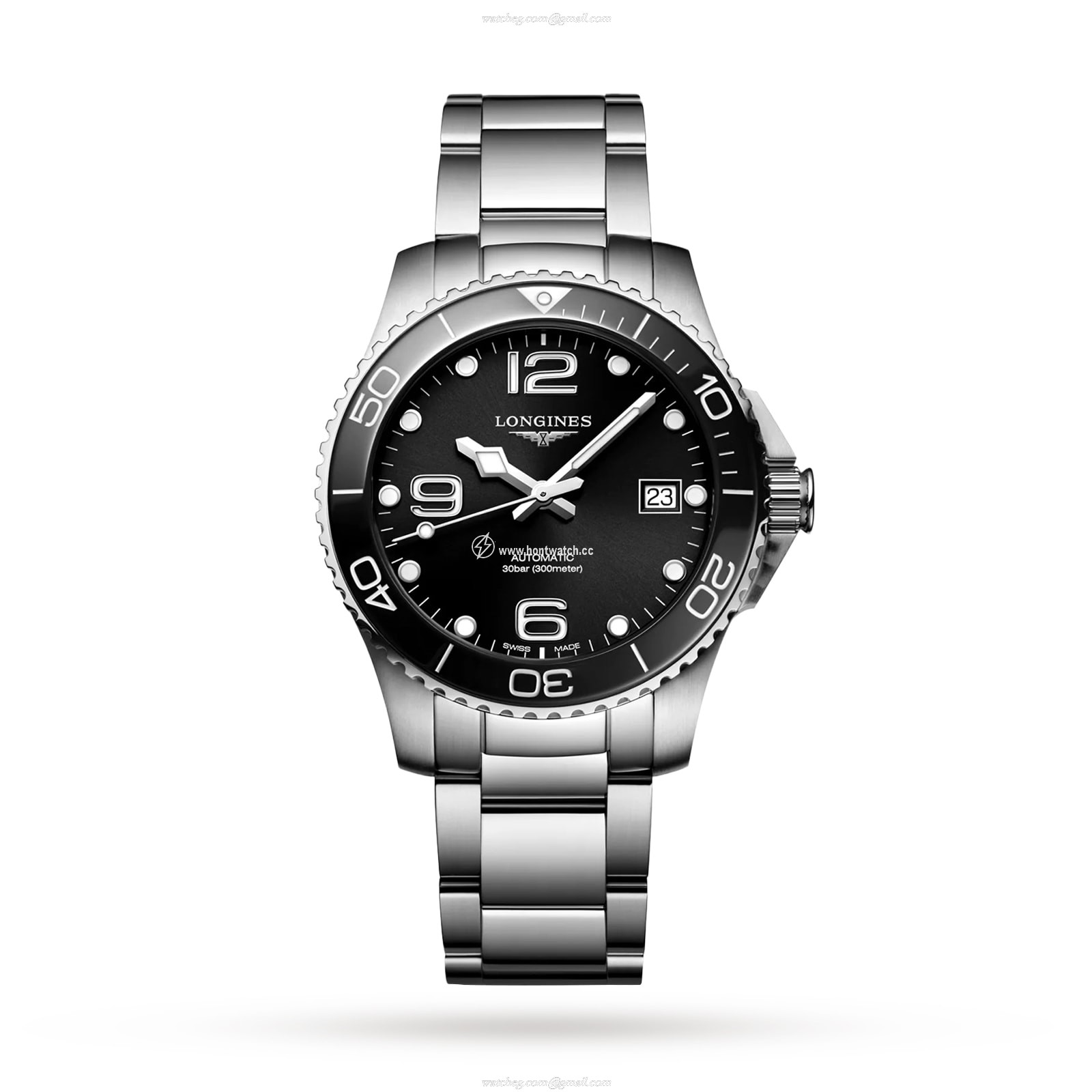 Longines HydroConquest L37804566 Automatic Watch - 39mm Black Dial - Stainless Steel