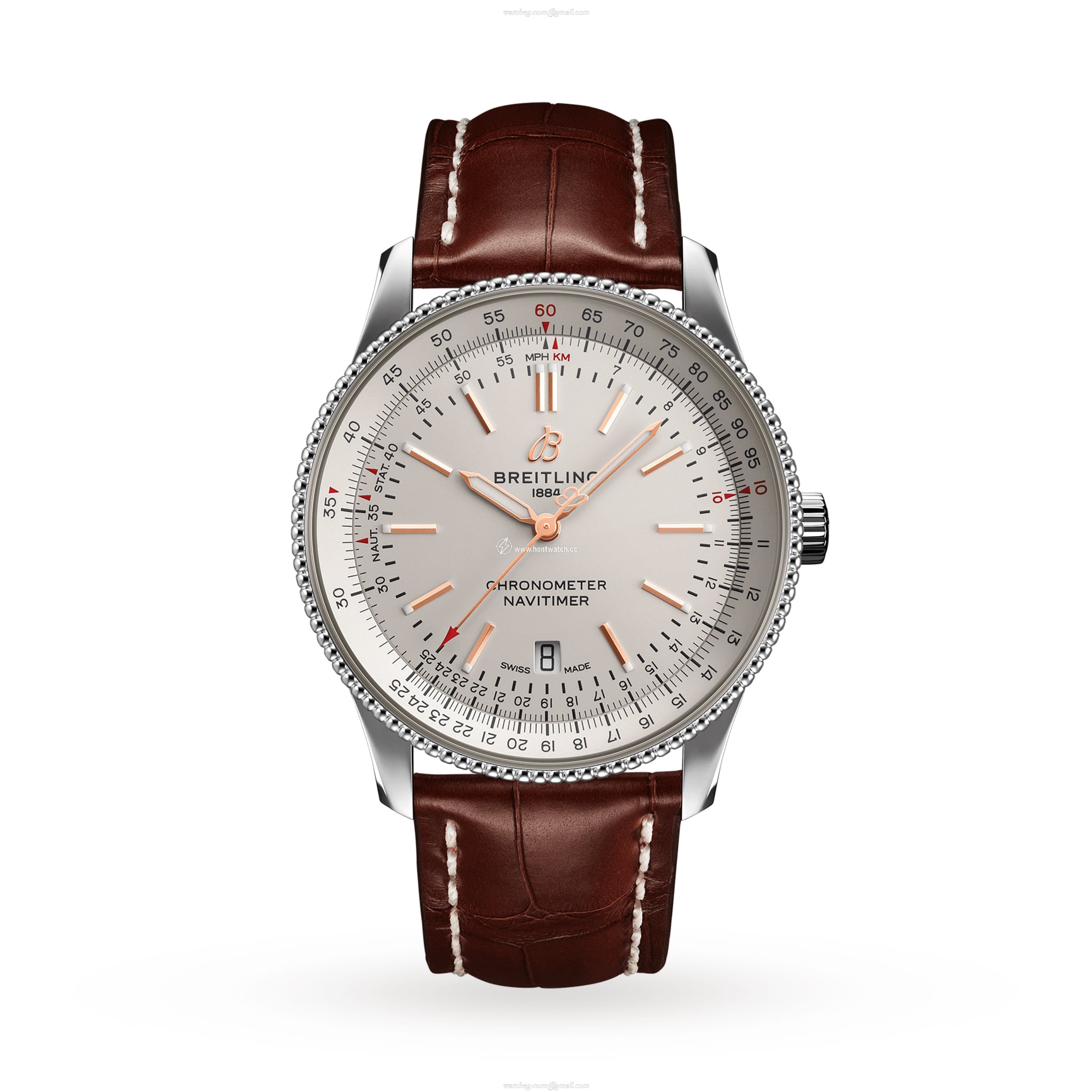 Breitling Navitimer 41mm Automatic Silver Dial - Stainless Steel Leather Watch