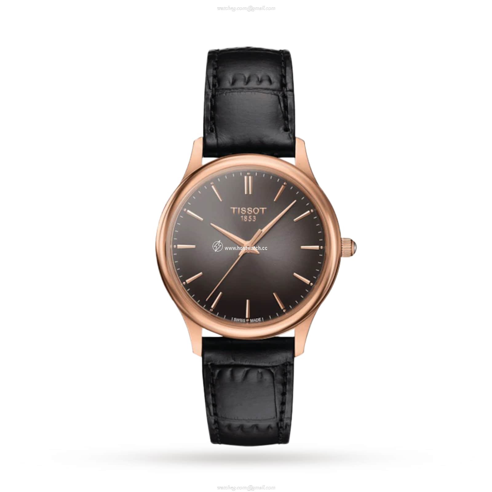Tissot T-Gold 18ct Rose Gold Grey Dial Quartz Watch - 32mm Calfskin Strap