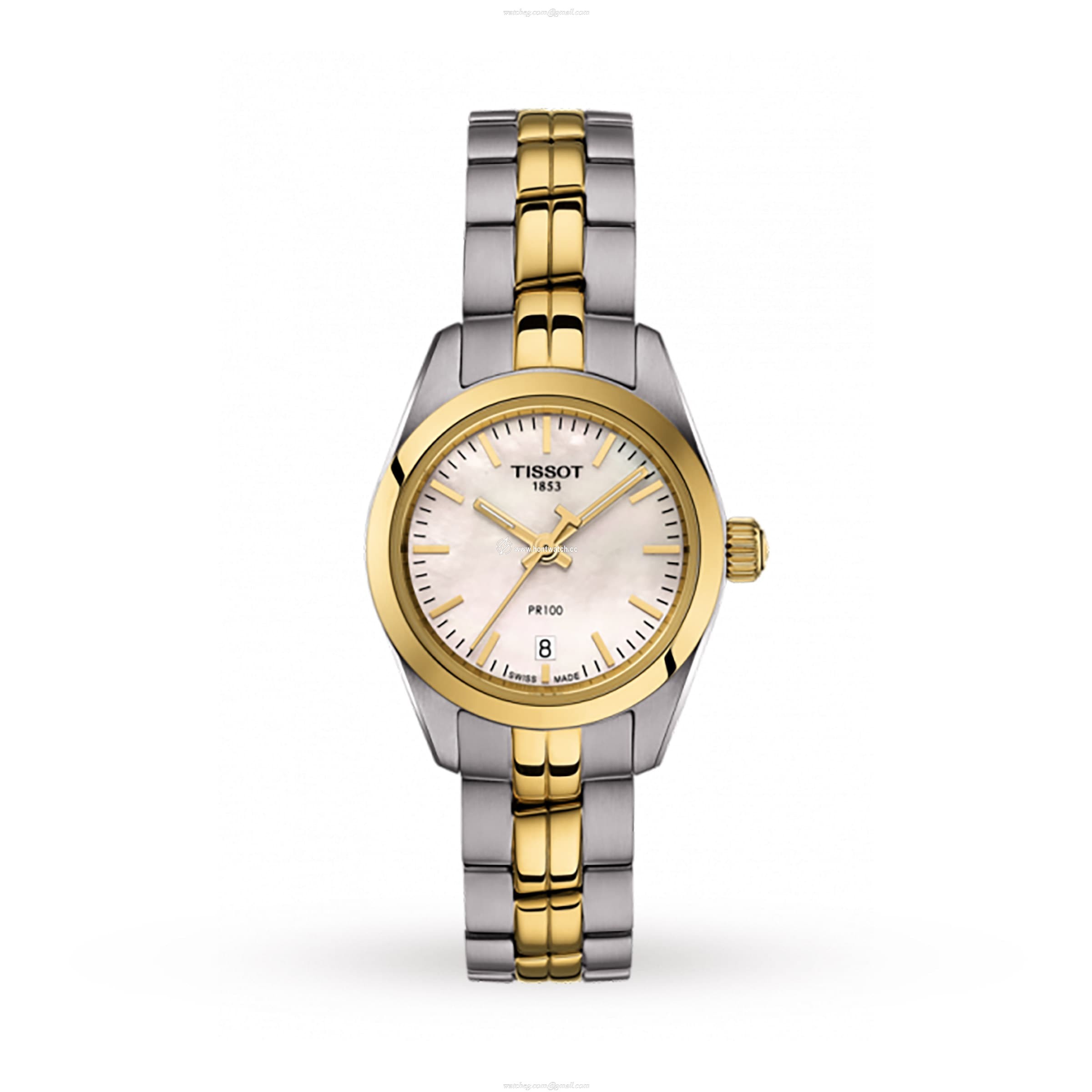 Tissot T-Classic Quartz Watch for Women - 25mm Stainless Steel & Gold - Mother of Pearl Dial