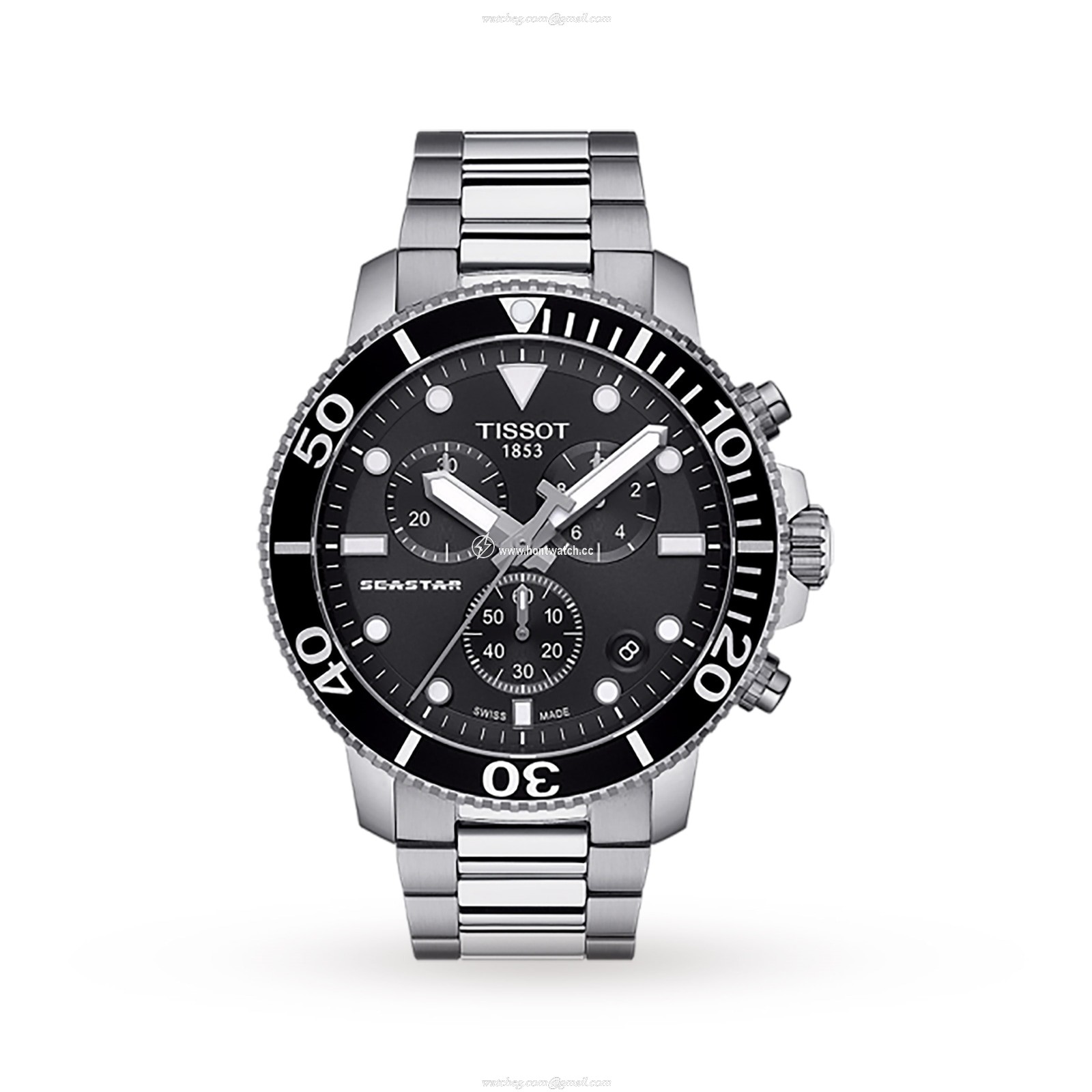 Tissot Seastar Quartz Watch - Black Dial - Stainless Steel - 45.5mm