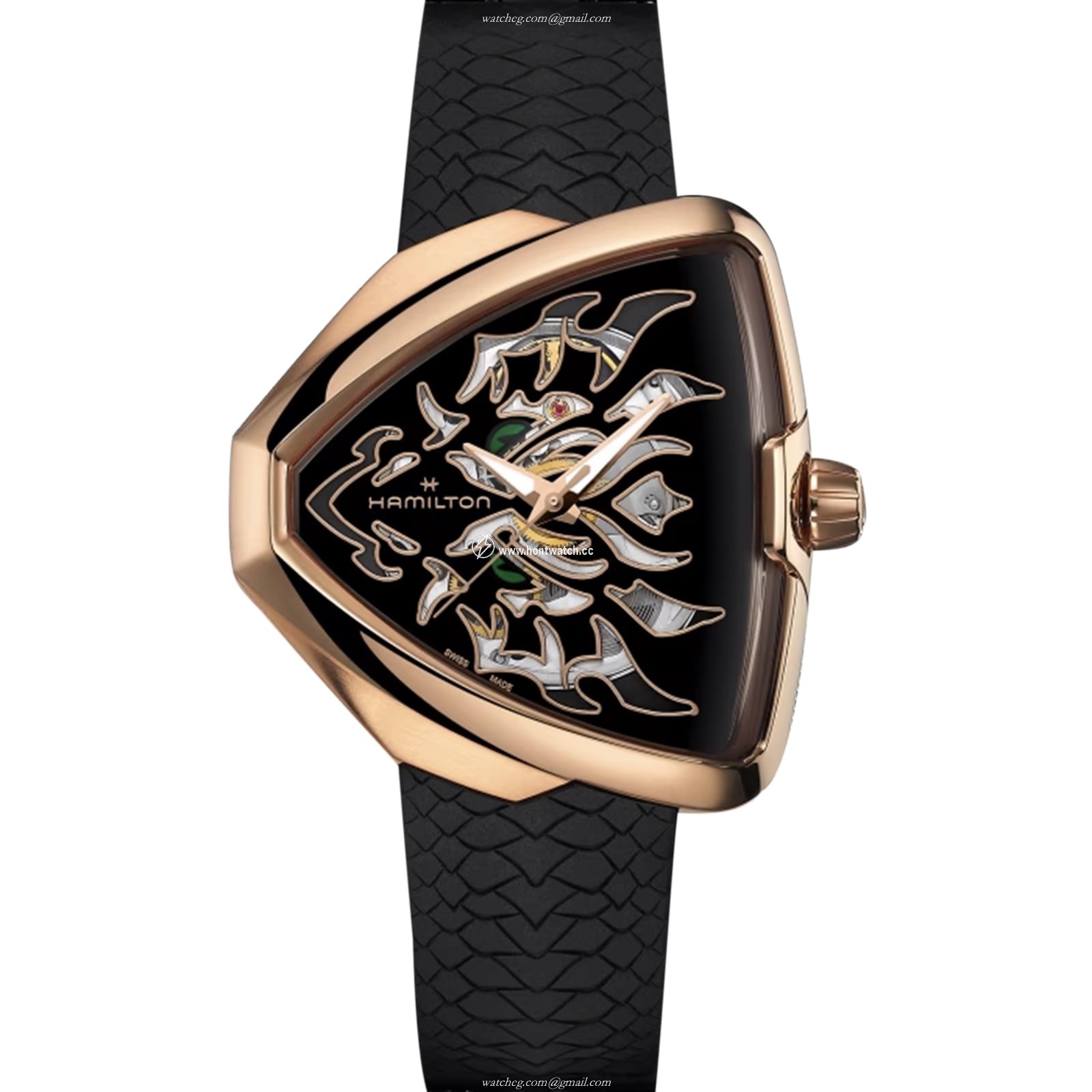 Hamilton Ventura H24525332 Automatic Watch - 42mm Black Dial - Stainless Steel & Rose Gold