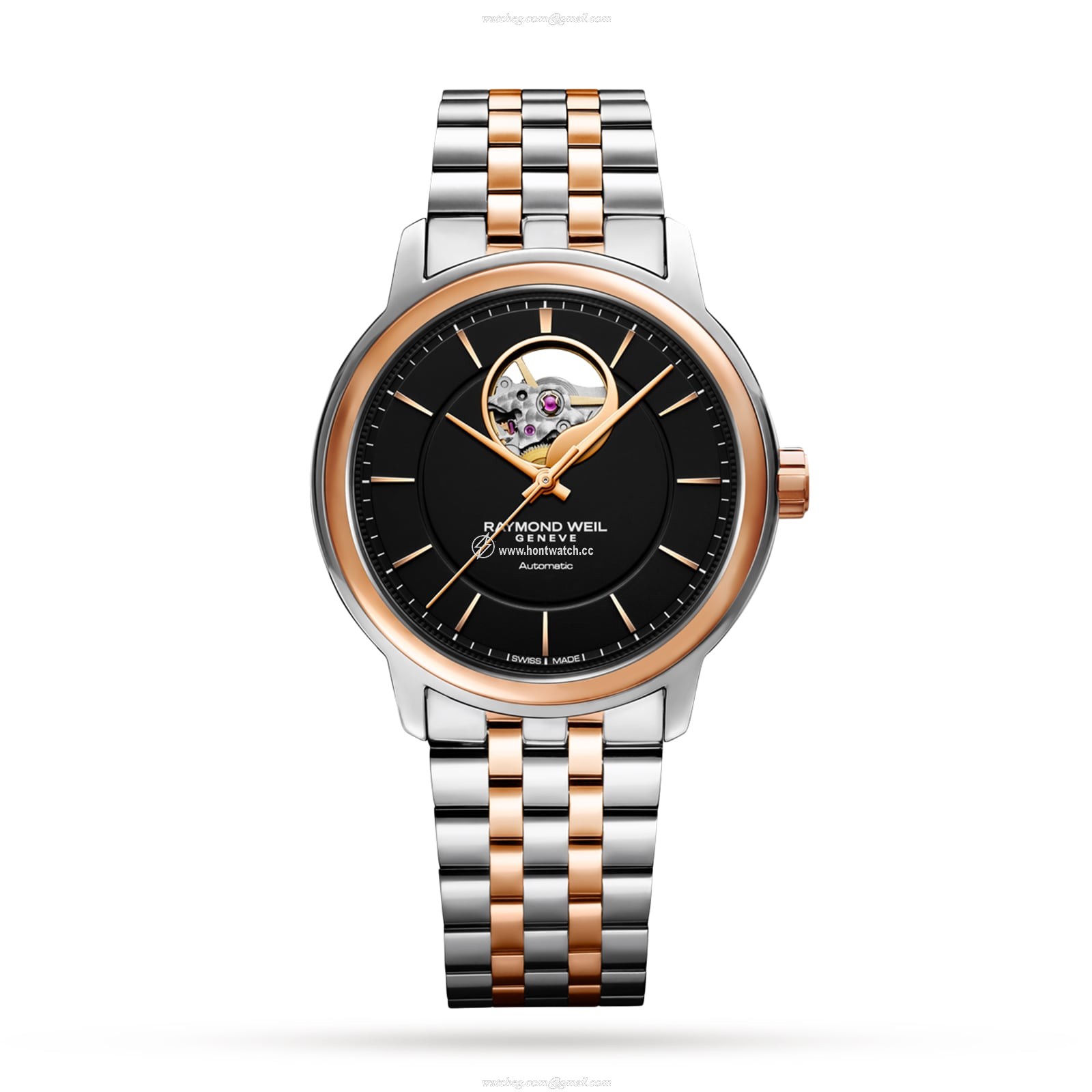 Raymond Weil Maestro Automatic Watch - Black Dial | 40mm Steel & Rose Gold