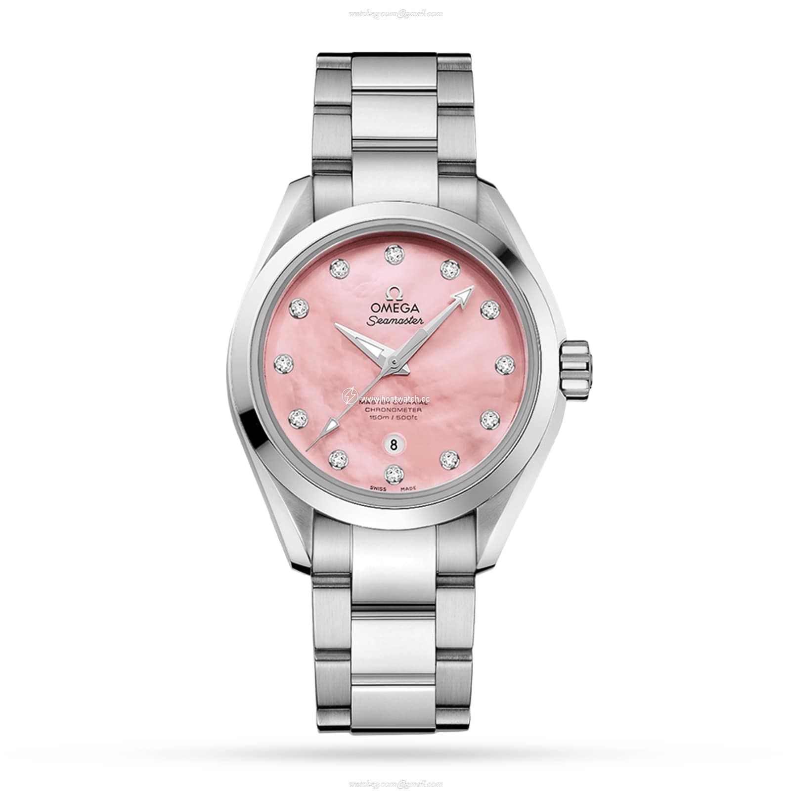 Omega Seamaster 34mm Automatic Pink Dial Diamond Watch | Stainless Steel