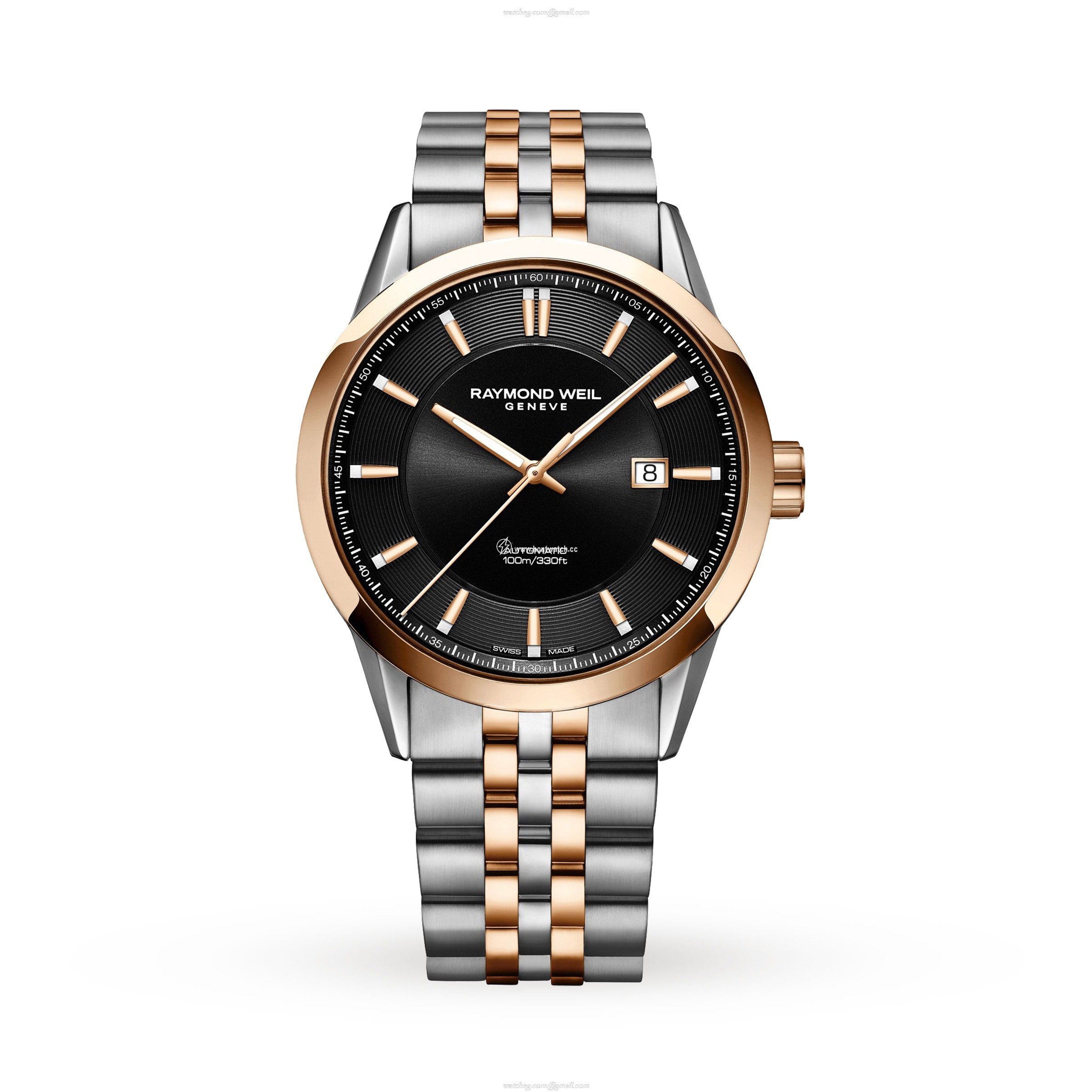 Raymond Weil Freelancer Automatic Watch - 42mm Black Dial - Rose Gold & Steel