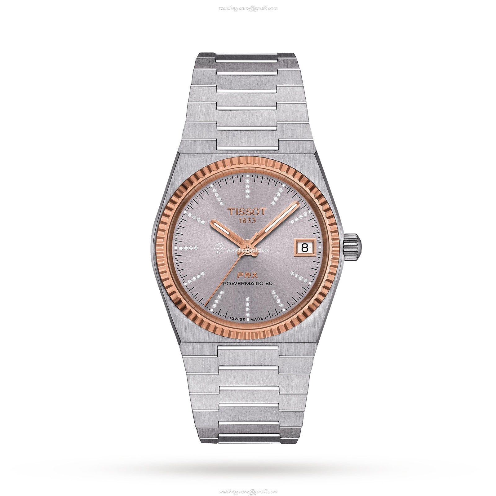 Tissot T-Gold PRX 35mm Automatic Grey Dial Watch - Stainless Steel & Rose Gold