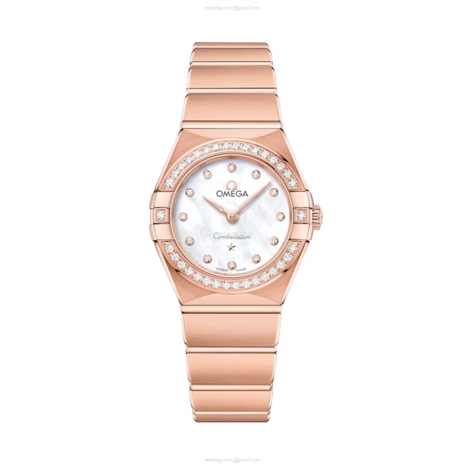 Omega Constellation 25mm 18ct Rose Gold Quartz Watch | White Dial Diamond Dots