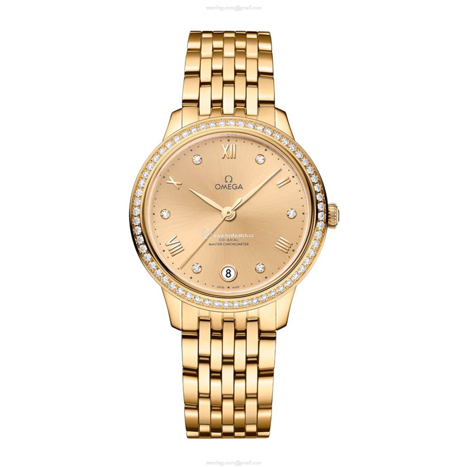 Omega De Ville Prestige 34mm 18ct Yellow Gold Automatic Watch | Roman Numerals & Diamonds