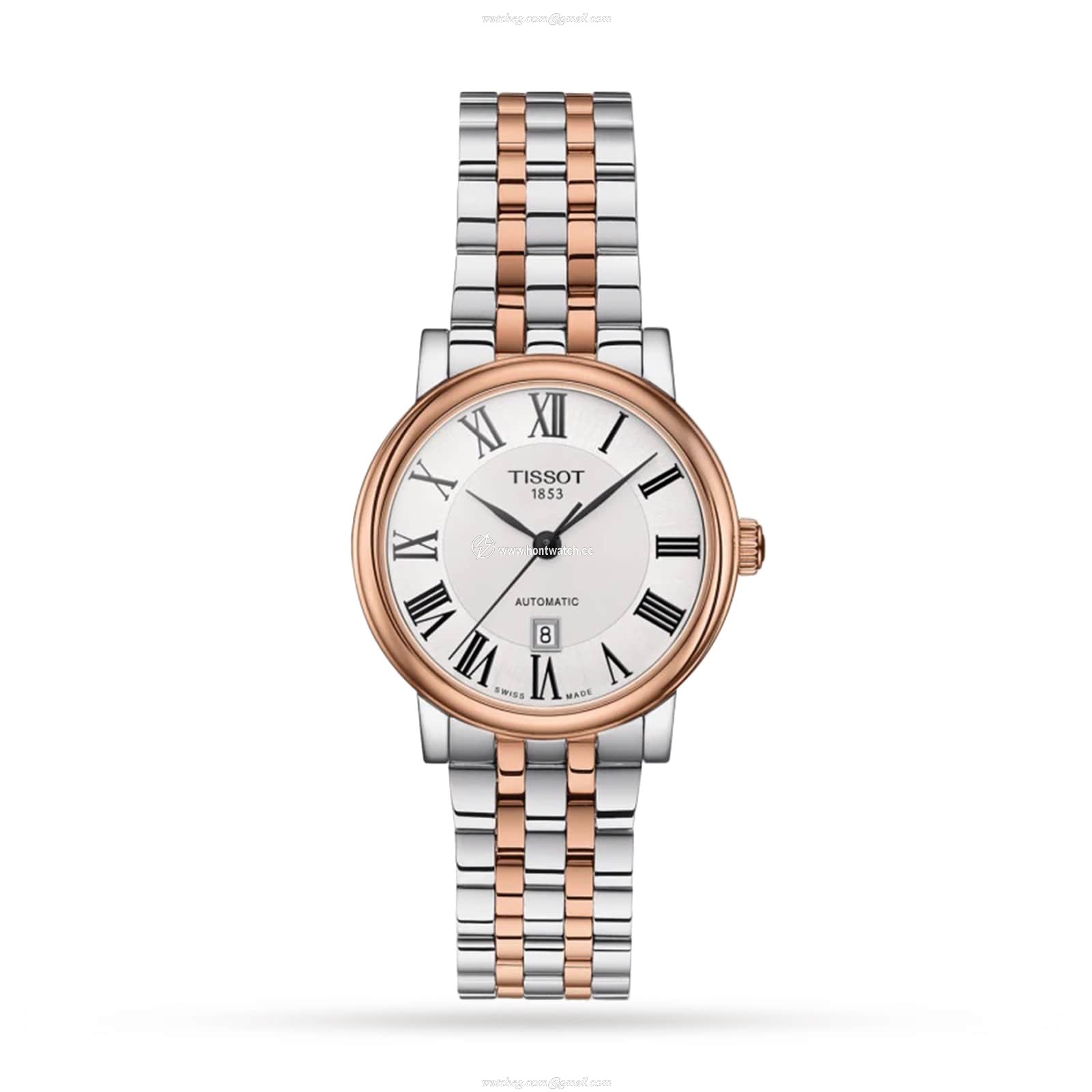 Tissot T-Classic Carson Automatic Watch | 30mm Silver Dial & Rose Gold