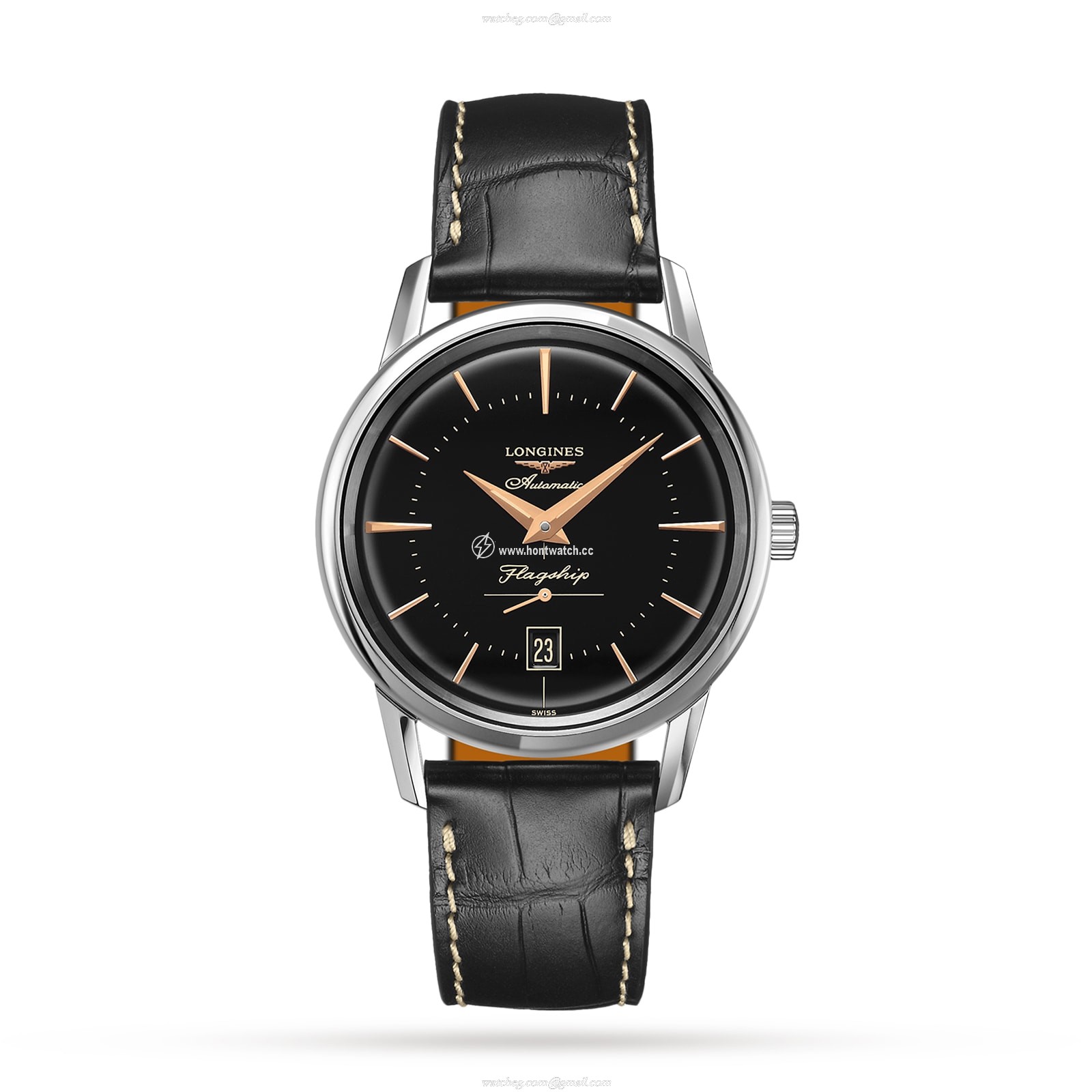 Longines Heritage L47954580 Automatic Watch - Black Dial - 38.5mm Stainless Steel