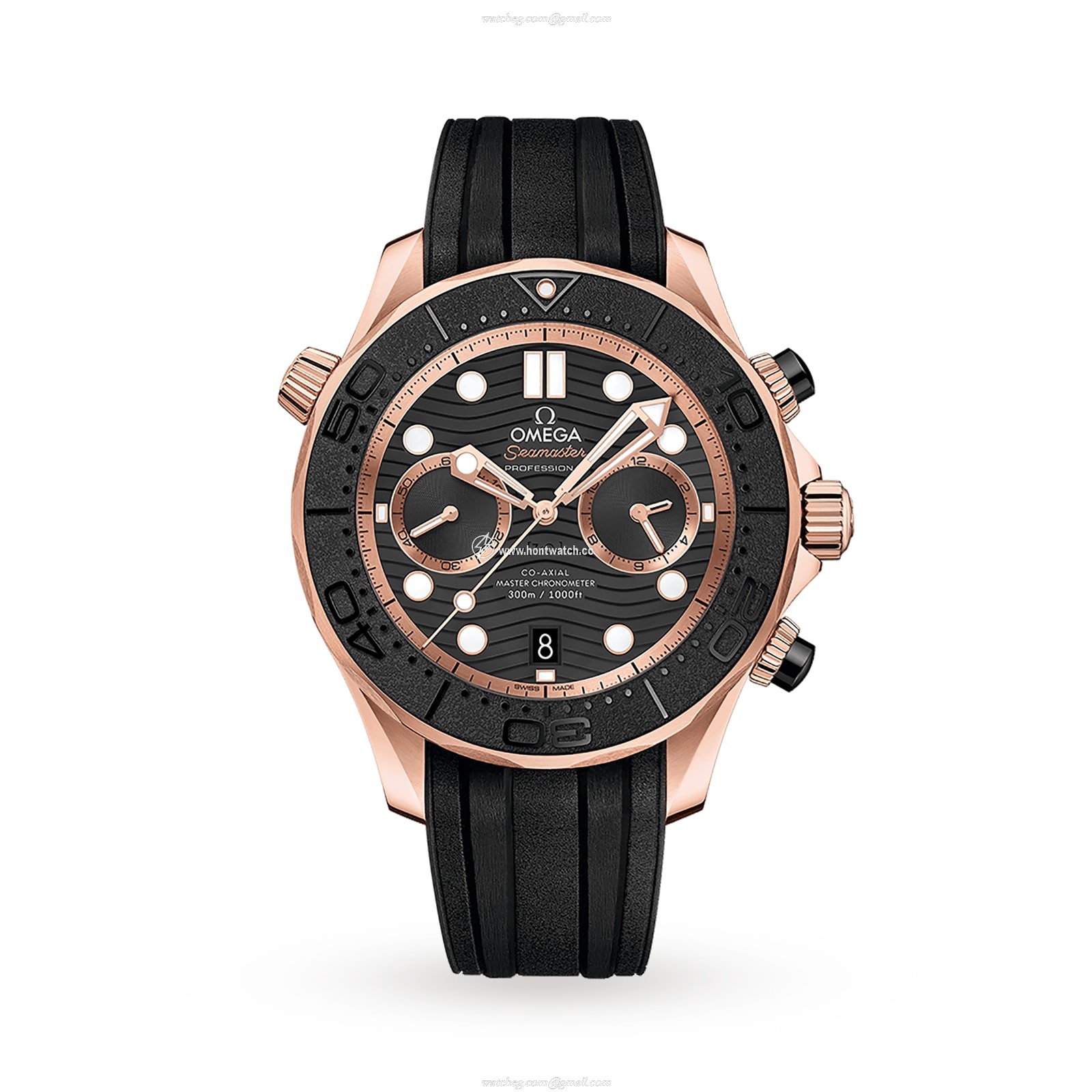Omega Seamaster 44mm 18ct Rose Gold Automatic Black Dial Replica Watch