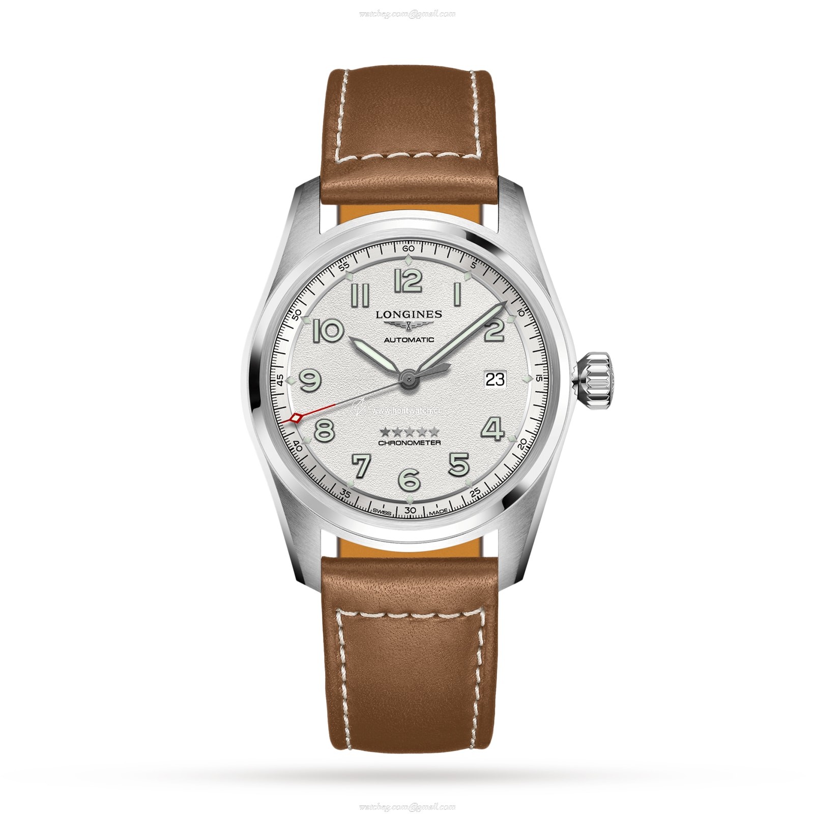 Longines Spirit L38104732 | 40mm Automatic Watch | White Dial & Leather Strap