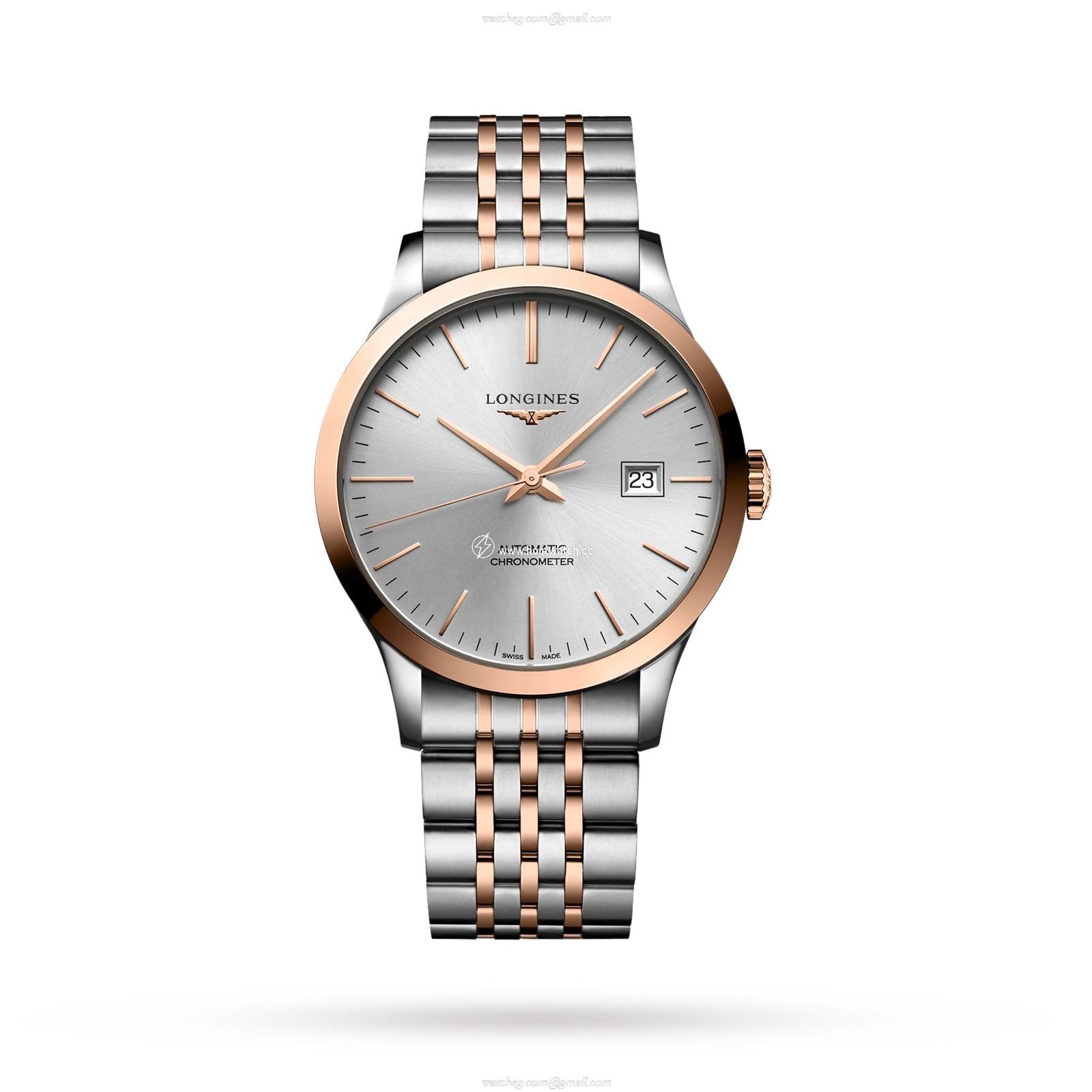 Longines Record L28215727 Automatic Watch - 40mm Silver Dial - Steel & Rose Gold