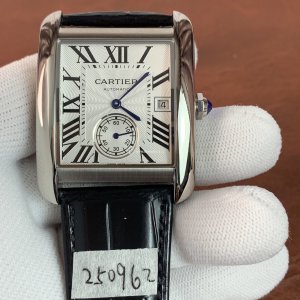 Cartier Tank MC W5330003 Men's Automatic Watch - Silver Dial & Leather Strap