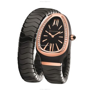 Bvlgari Serpenti 102532 Ceramic & Gold Quartz Watch - Black Dial 35mm