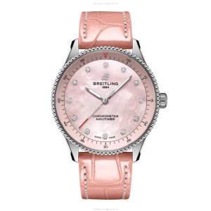 Breitling Navitimer 32mm Pink Dial Quartz Watch - Stainless Steel