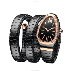 Bvlgari Serpenti 102885 Ceramic & Gold Quartz Watch - Black Dial 35mm